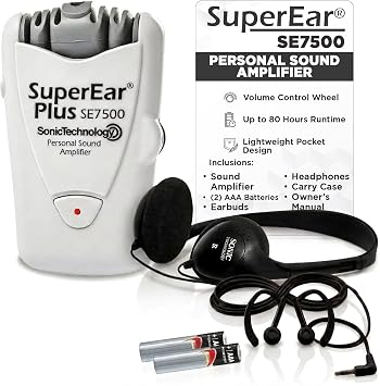 SuperEar Model SE7500 for Seniors - Listening Amplifiers for Seniors & Elderly, Super Ear Personal Sound Amplifier, Sound Amplifier Listening Device and Audio Accessories in 50dB Ambient Sounds Increase