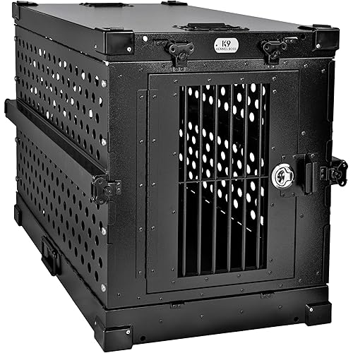 Heavy Duty Fully Collapsible Powder-Coated Aluminum Dog Crate - Medium (Black)