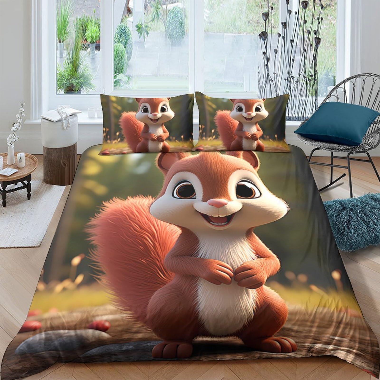 Ctjqhvkz Style-6 3D Printed Cartoon Squirrel Fitted Sheet Microfiber Soft Animal Forest Mattress Cover For Bedroom Dorm Bed Protector Single（135X200cm）