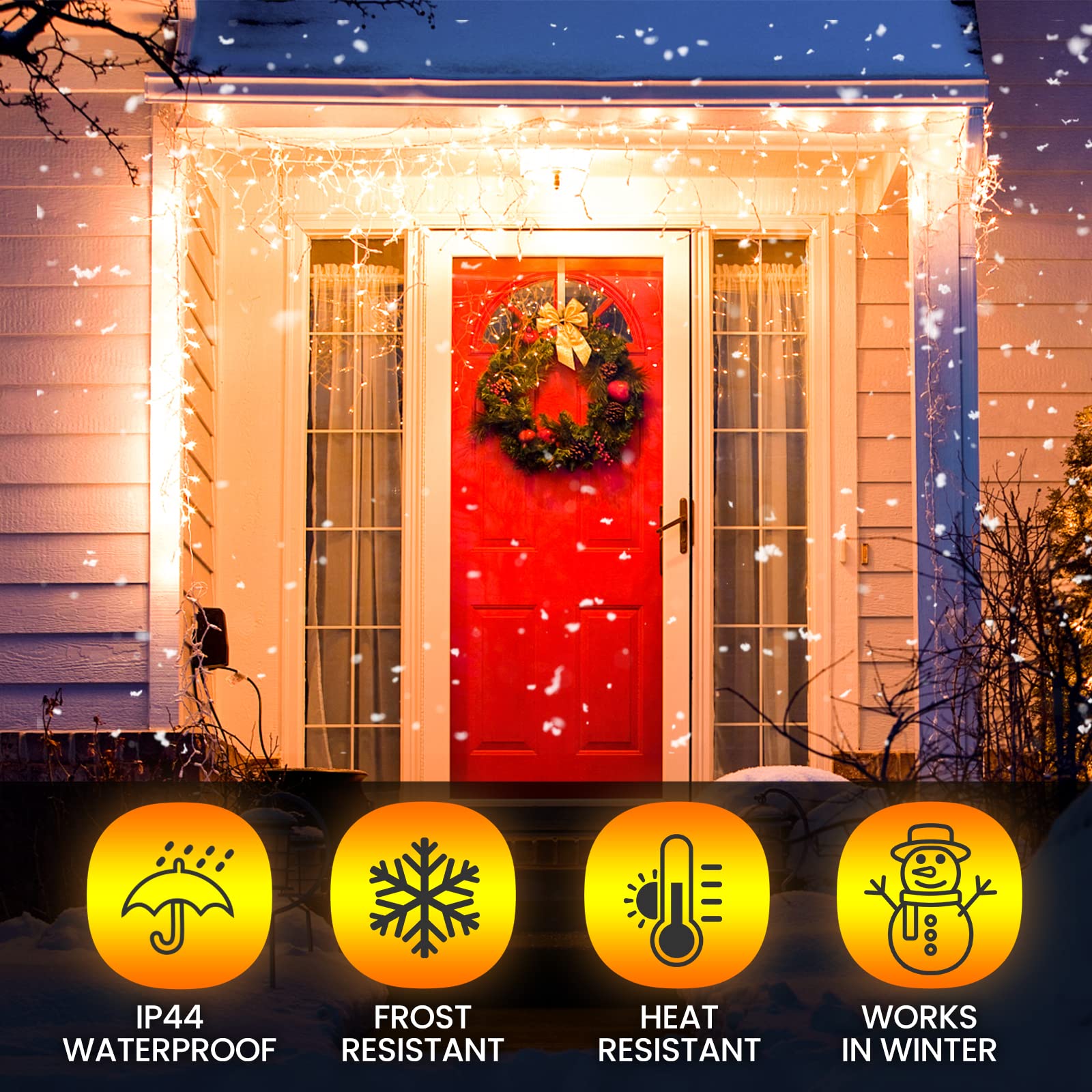 800 LED Eisregen Lichterkette Außen, 20M Erweiterbare Lichterkette Vorhang Fenster mit Timer Innen Strombetrieben 8 Modi IP44 Warmweiß Eiszapfen Lichtervorhang für Traufe Garten Balkon