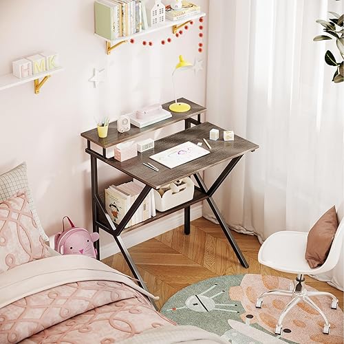 Miniatura 5 de ODK Escritorio pequeño, escritorio de computadora pequeño de 27.5 pulgadas para espacios pequeños, escritorio compacto con almacenamiento,