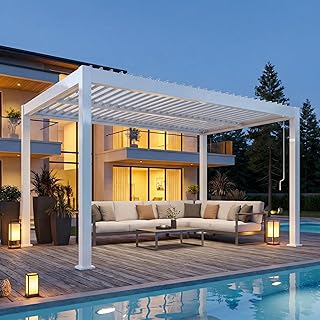 10' x 10' Louvered Pergola Outdoor Aluminum Pergola Kit with Adjustable ...