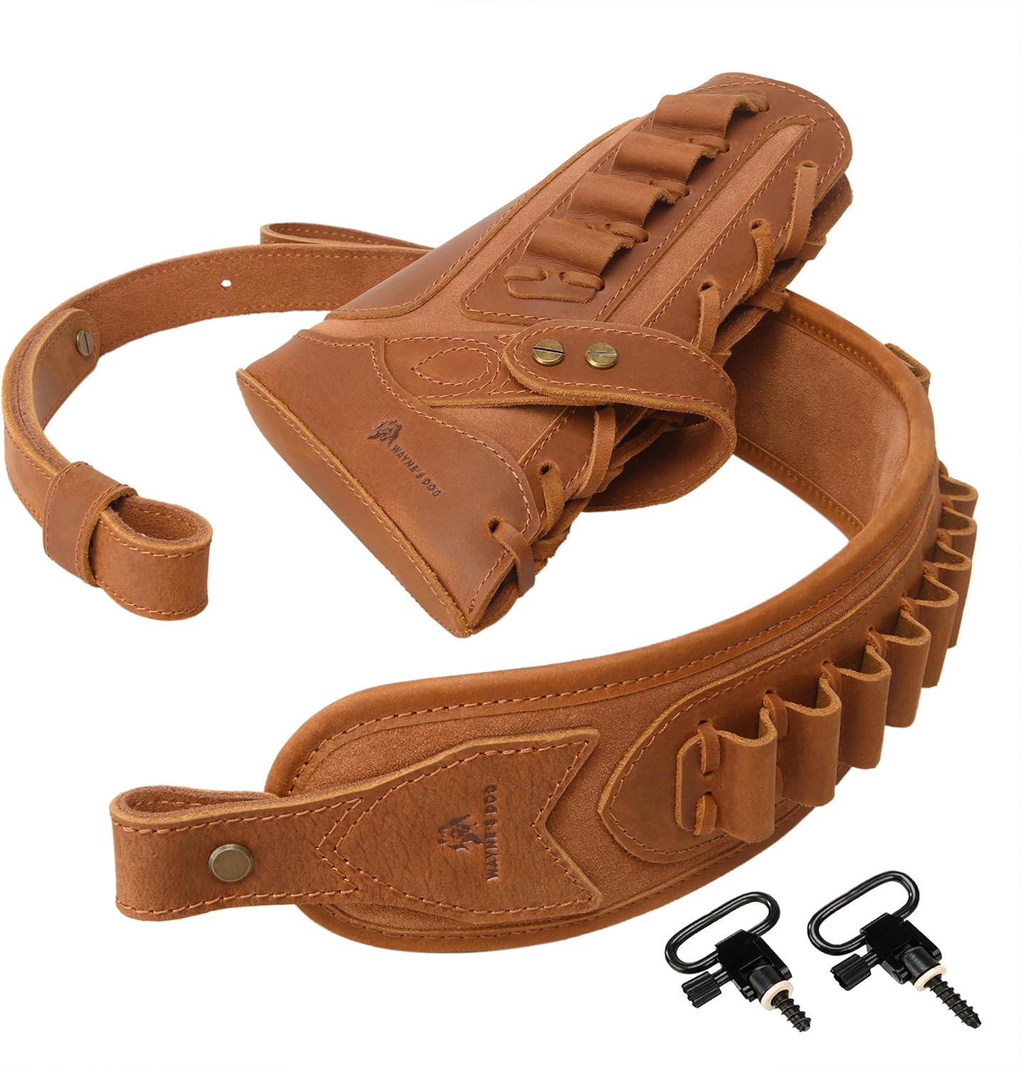 WAYNE'S DOG Leather Gun Buttstock Cheek Rest Pad with Matched Sling, Swivels Included