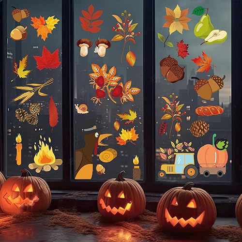 Miniatura 3 de Adhesivos de otoño para ventana de cristal de Acción de Gracias, decoración para ventanas, calcomanías de otoño para ventanas, calcomanías de otoño