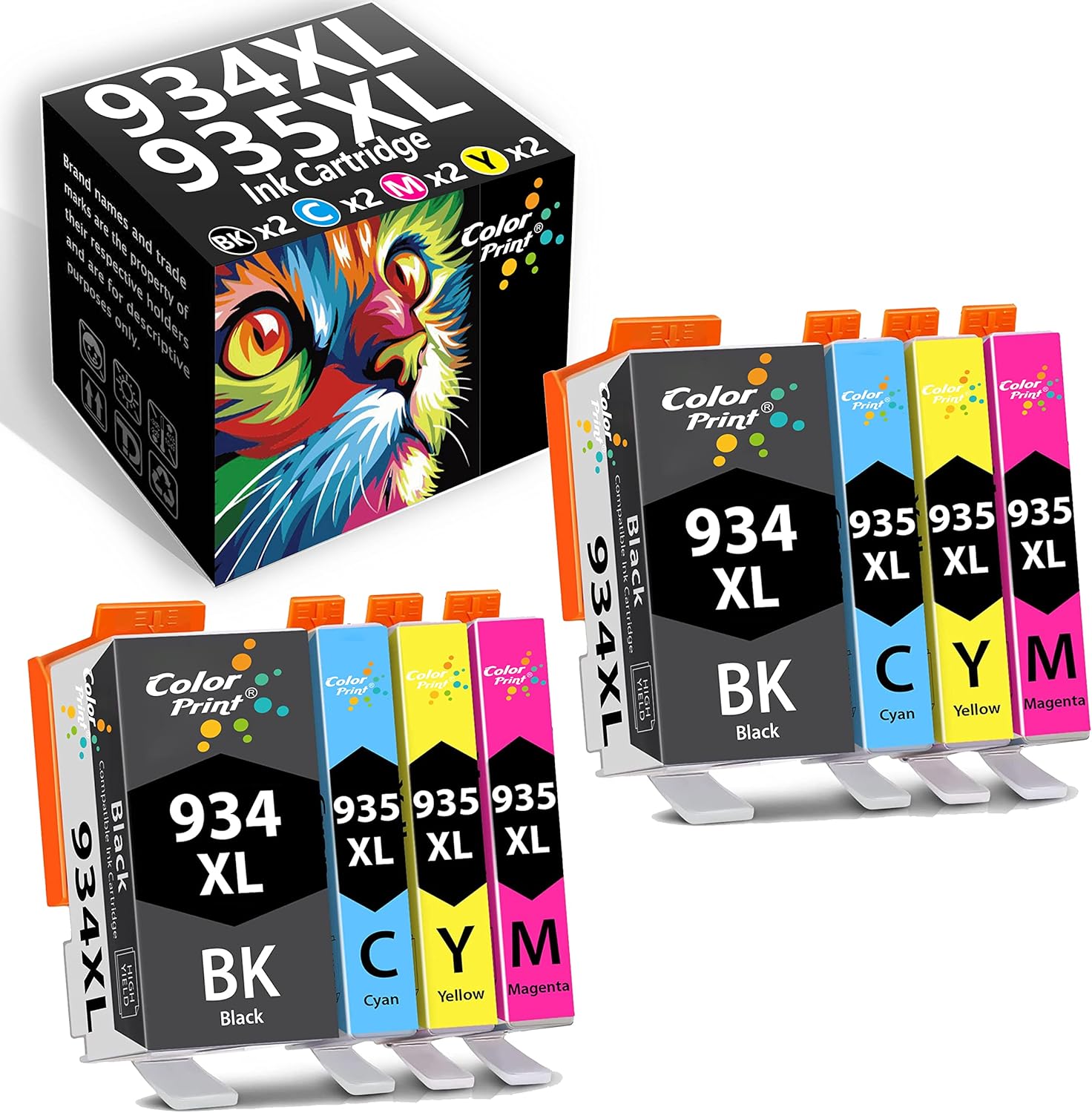 Compatible 934 and 935 Ink Cartridge Replacement for HP 934XL 935XL for Office Jet 6800 6220 6812 6815 6820 6822 6825 6830 Pro 6230 6830 6835 6836 Laser Printer (8-Pack, 2BK, 2C, 2M, 2Y)