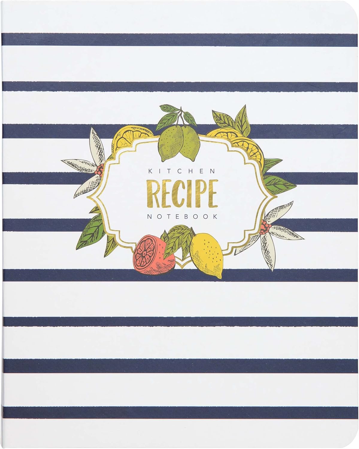 C.R. Gibson Blue and White Striped Floral Spiral Recipe Journal, 100 Pages, 7.25" x 9" (QMR-18689)