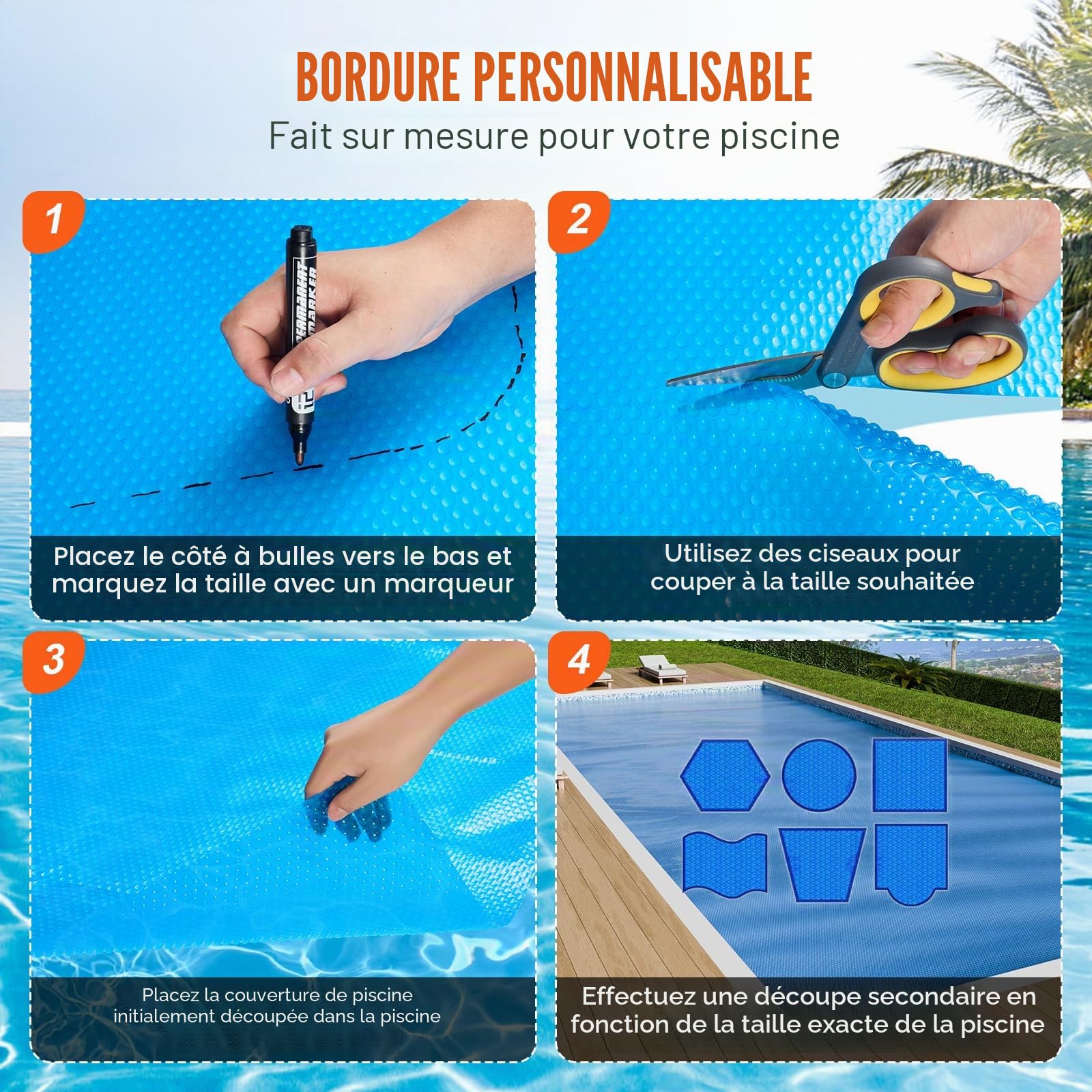 VEVOR Couverture Solaire pour Piscine, 9,75 x 4,87 m, bâches solaires rectangulaires pour Piscine, épaisseur de 0,4 mm, Protecteur de Piscine pour Piscine Hors Sol creusée, pour Chauffer l'eau, Bleu