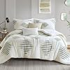 INKIVY Comforter Set Chenille Tufted Geometric Comforter for Queen Size Bed, Down Alternative All Season Lightweight Queen Bedding & Shams, Shay, FullQueen, GreenIvory 3 Piece