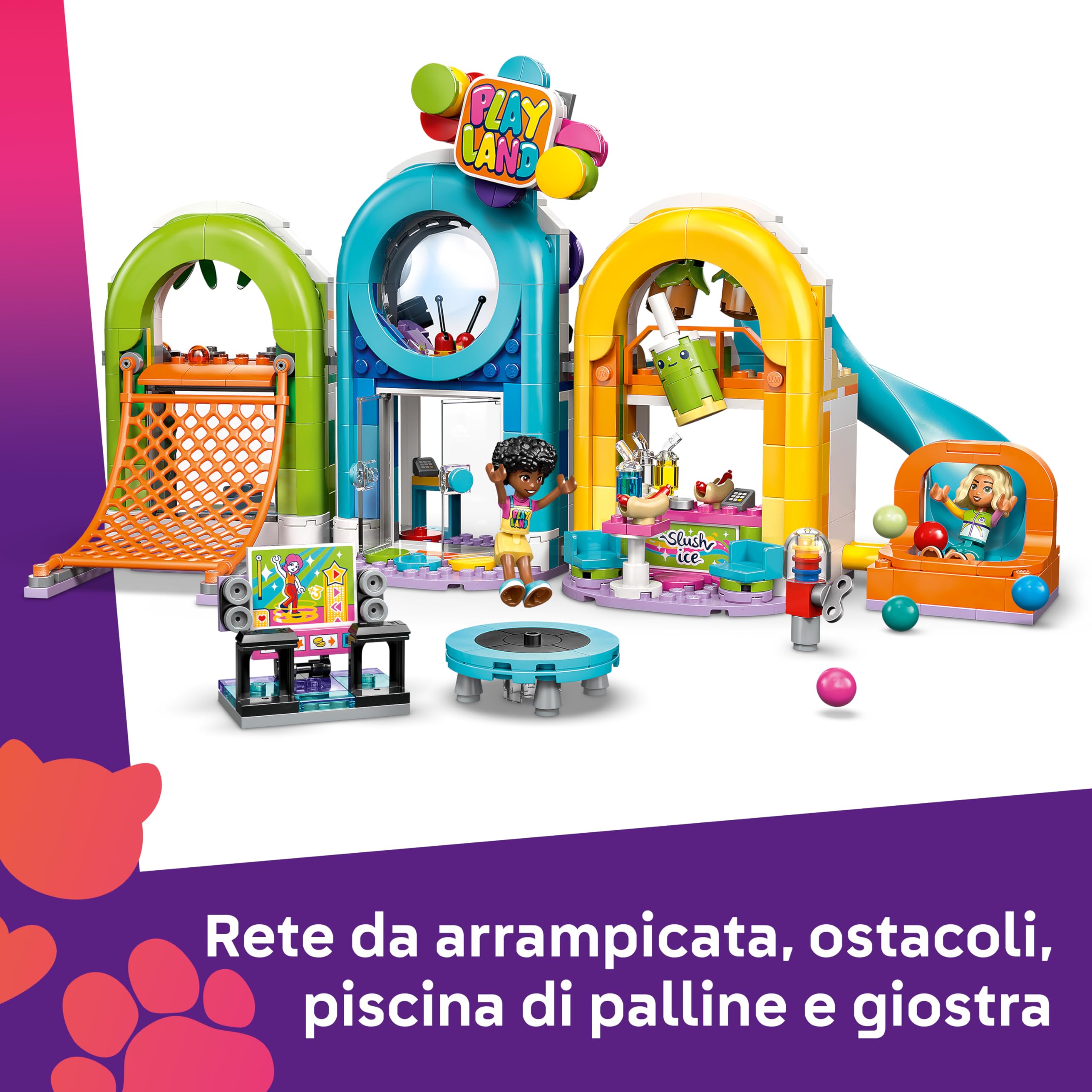 LEGO Friends Parco Giochi al Coperto - Gioco Creativo con Scivolo, Piscina di Palline, Giostra, Snack Bar, 3 Mini Bamboline e Accessori - Regalo di Compleanno per Bambine da 7 Anni in su - 42686