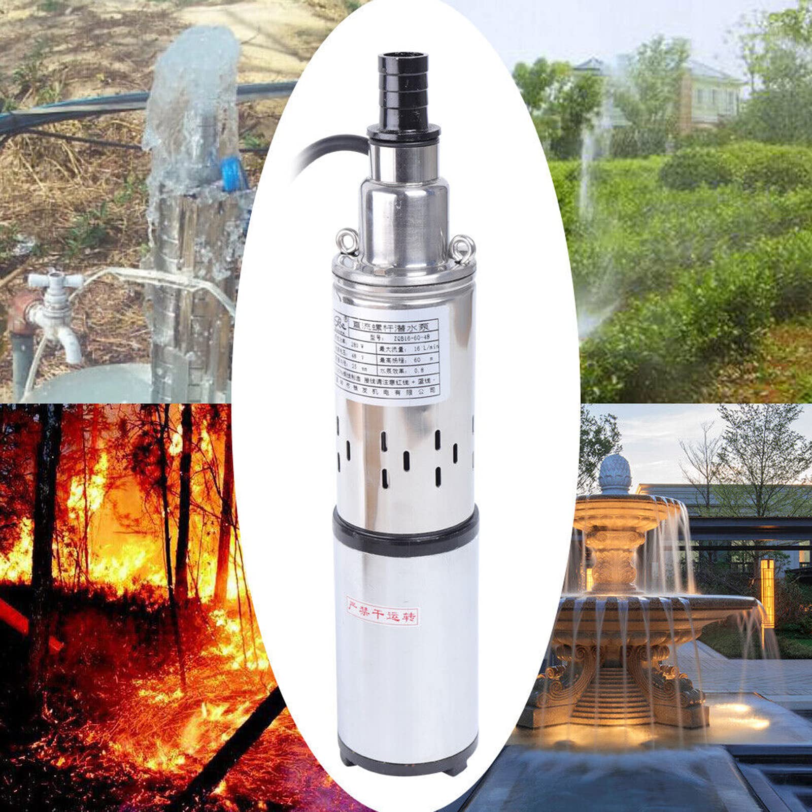 Bomba solar para pozos profundos, 16 l/min, bomba de agua solar, sumergible, 280 W, acero inoxidable, bomba sumergible, 48 V