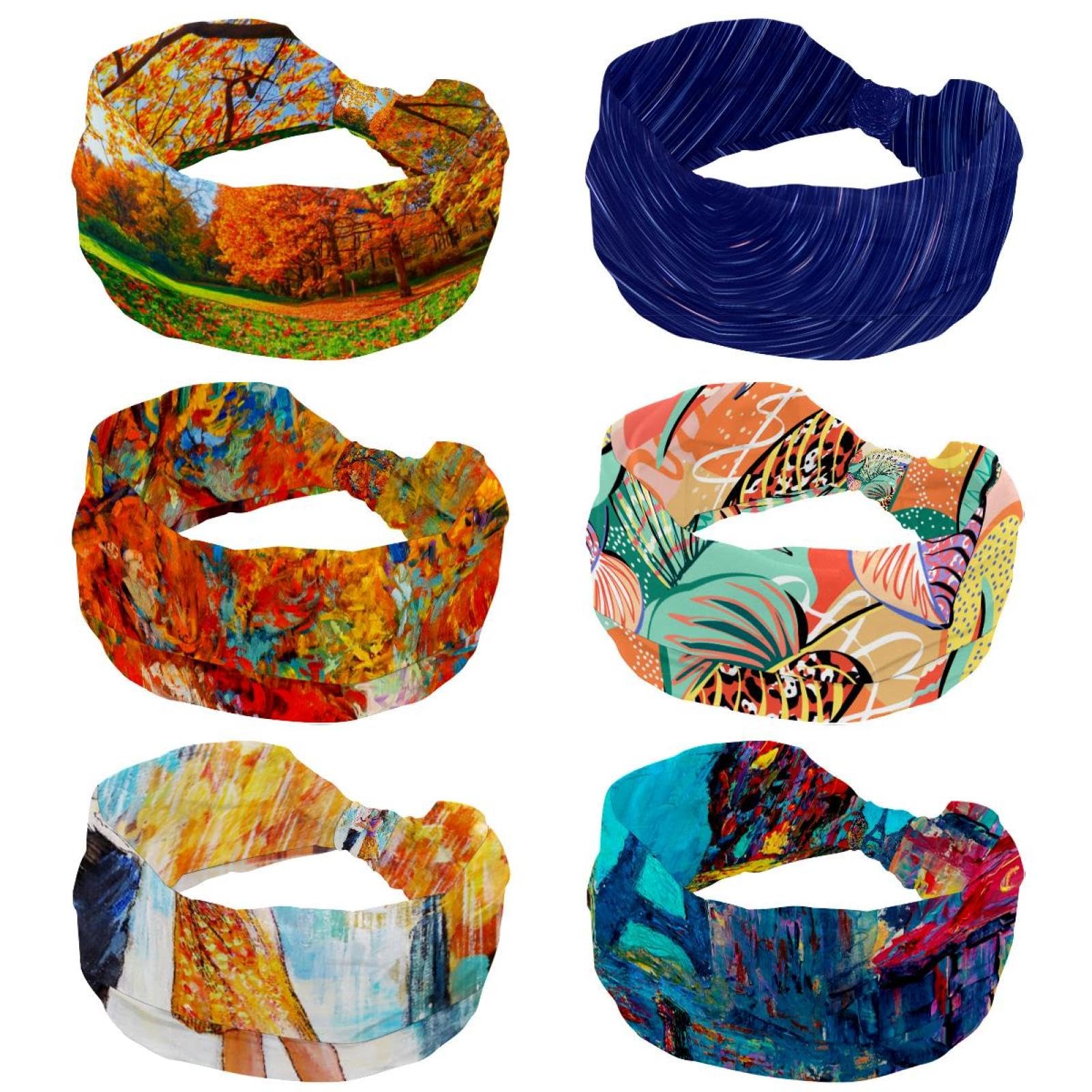Lot de 6 bandeaux larges pour femme - Turban antidérapant - Pour le yoga, la sueur, le sport, l'entraînement