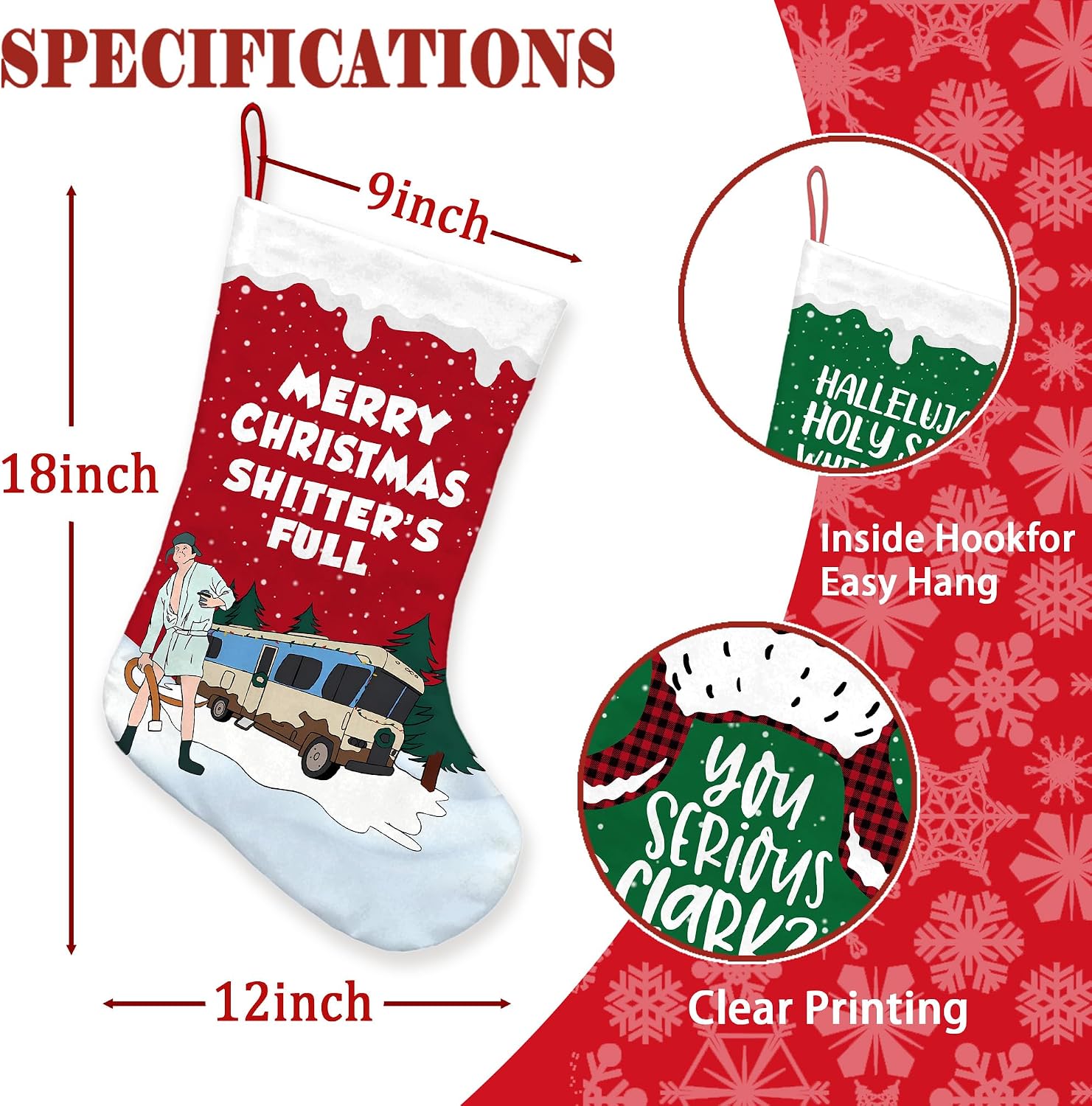 4 Pack Christmas Vacation Stockings red and Green vaction Large Xmas Stocking kit Winter Seasonal Bag Tree Fireplace Decor Merry Christmas Stockings for Home Party Decorations