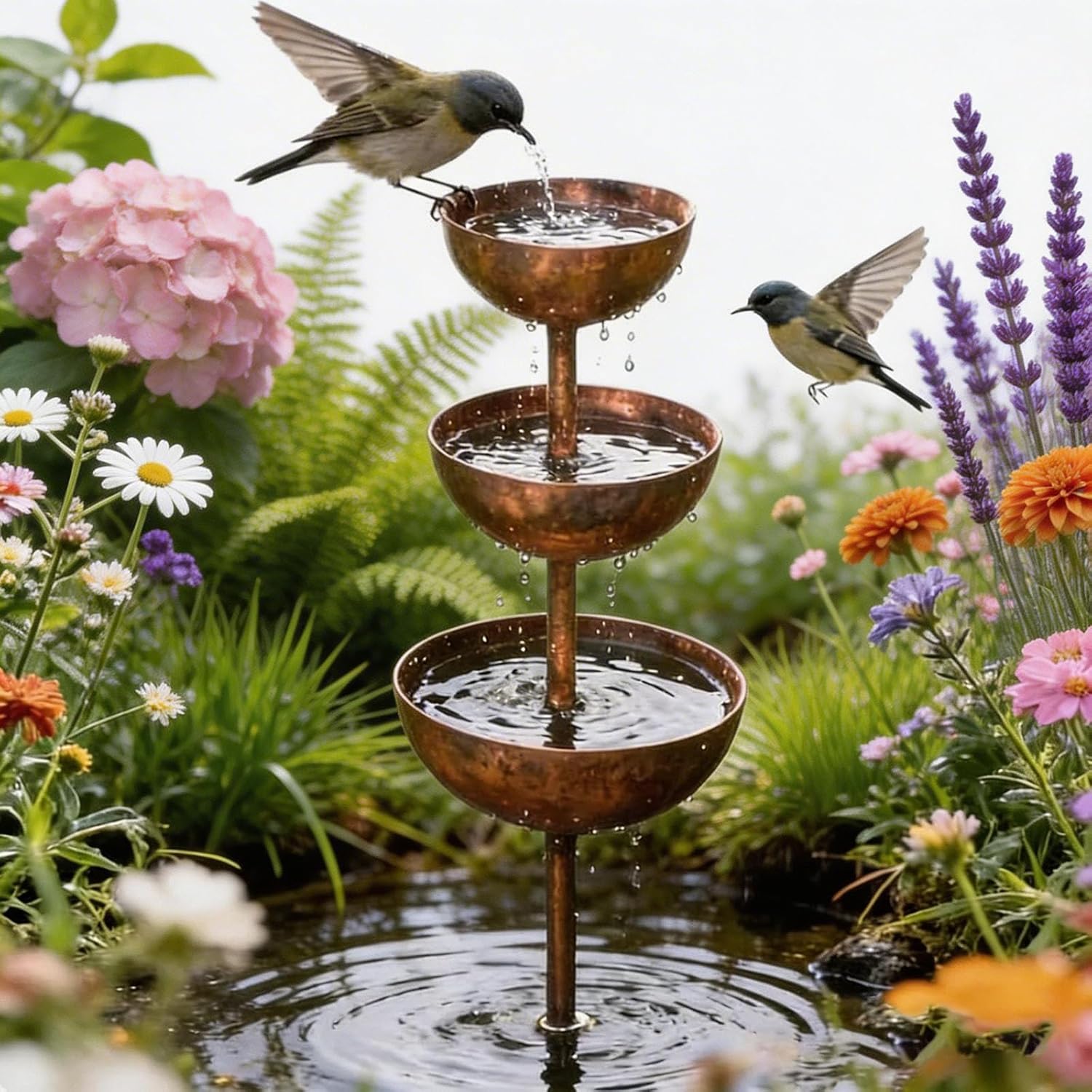 Rain Catcher - Plant Support Metal Garden Ornament, 2026 New 3-Tiered Rain Catcher Garden Stake with Water Bowls, Bird Bath & Butterfly Watering Station for Outdoor Garden Patio Yard Lawn Decor (2Pcs)