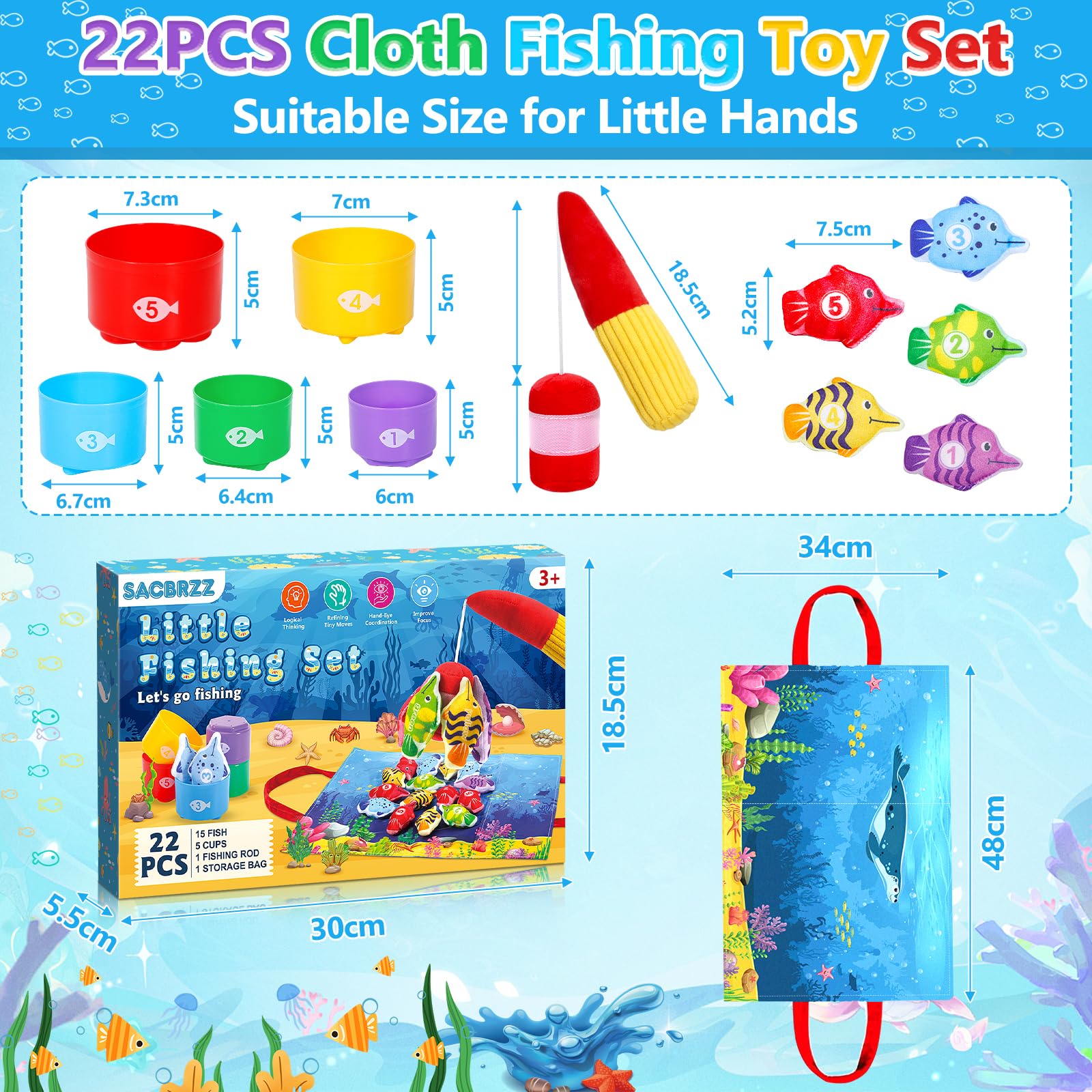 Giochi Bambini 1 Anno, 22 Pezzi Pesca Morbidi, Giochi Montessori 1 Anno Regalo Bambino, con 15 Pesci, Interattivi Educativo Gioco Bambino 1 2 3 Regali per Compleanno Natale