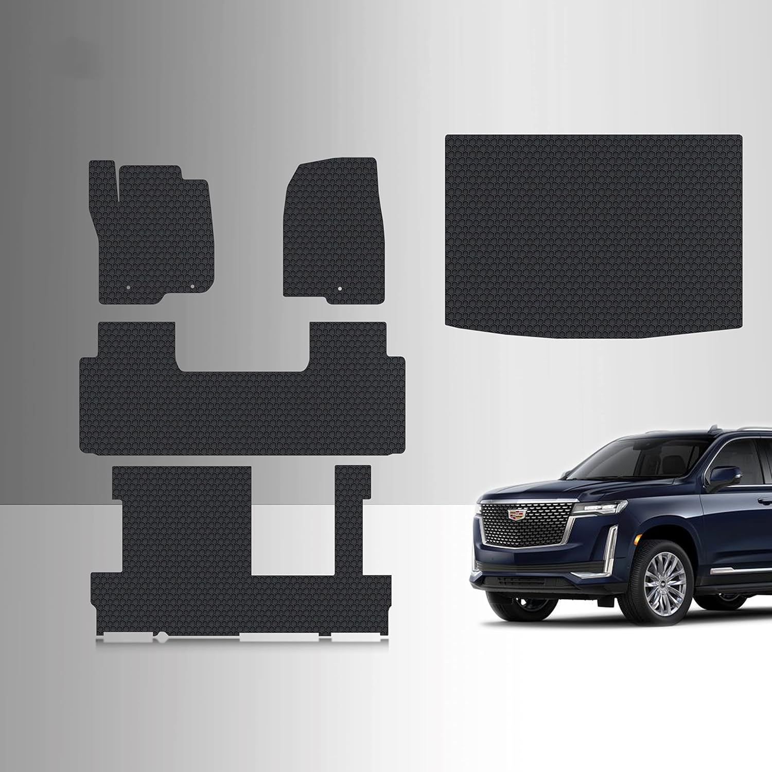 TOUGHPRO Floor Mats Accessories Set + 3rd Row + Cargo for Cadillac Escalade 2nd Row Bench Seating All Weather Heavy Duty (Made in USA) Black Rubber 2021 2022 2023 2024 2025 2026