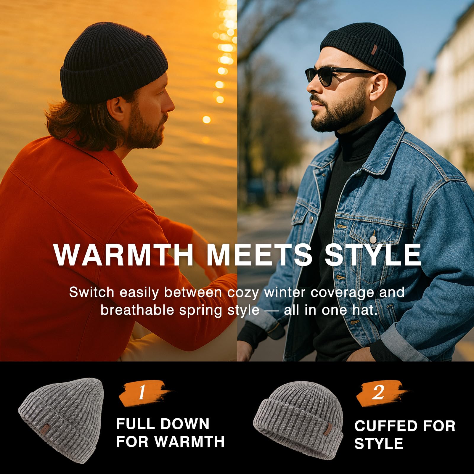Comhats XL/XXL Fisherman Beanie dla dużych głów – czapka z dzianiny z mieszanki wełny merino dla mężczyzn i kobiet, w klasycznych i modnych kolorach, ciepła czapka zimowa na co dzień i na zewnątrz