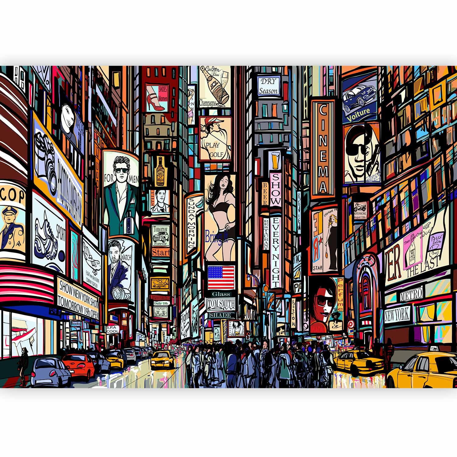 murando Photo Wallpaper New York 500x 350 cm/196,8" x 137,8" Non-Woven Premium Art Print Fleece Wall Mural Decoration Poster Picture Design Modern Pop Art Architecture Colorful d-B-10024-a-a — image 1
