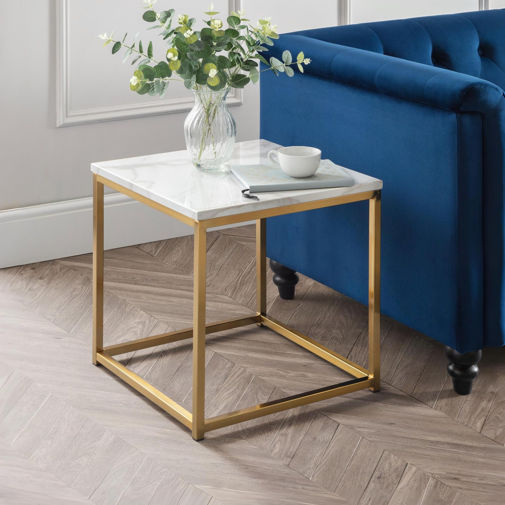 Julian Bowen Scala Lamp Table - White Marble & Gold Tables