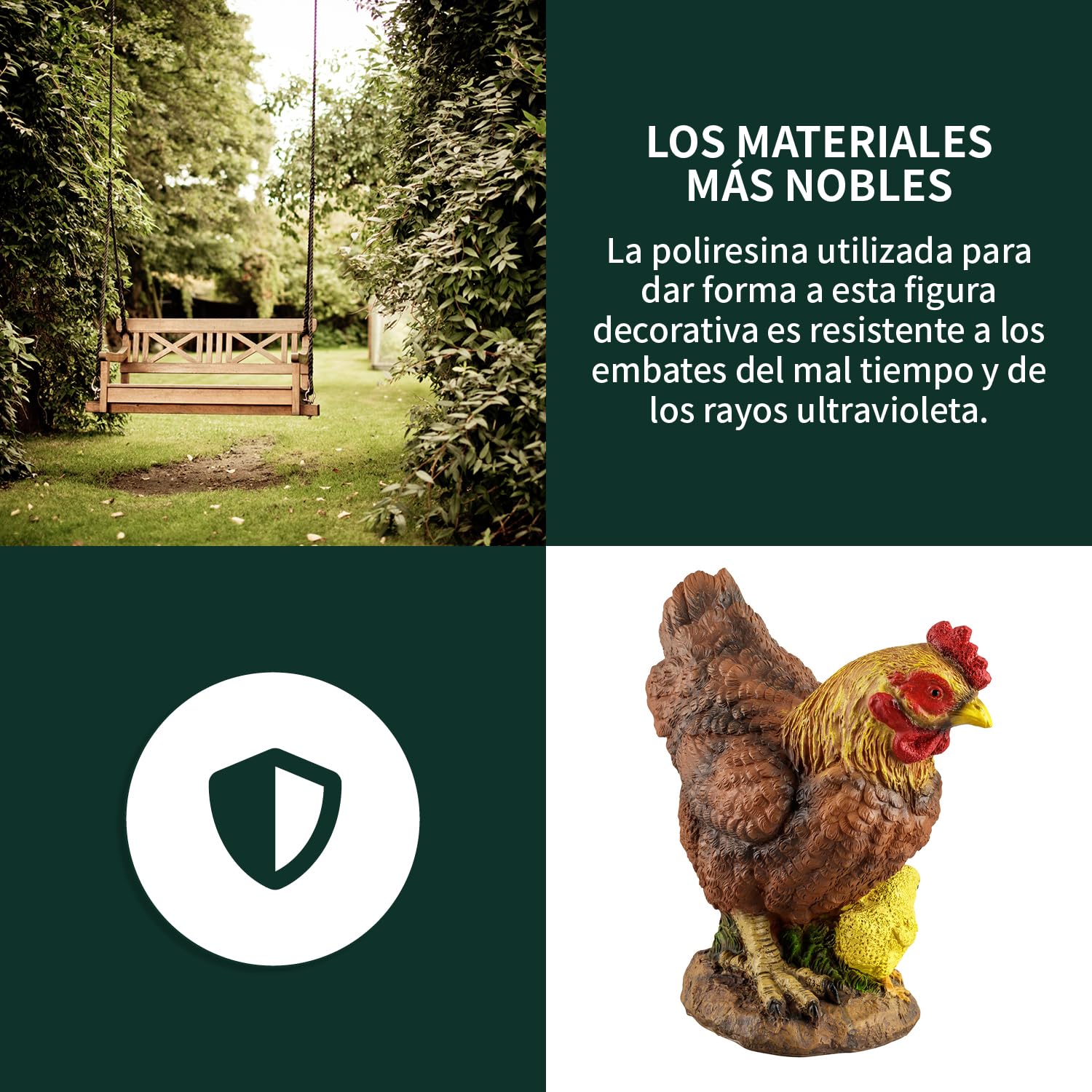 VERDOBA Figura para jardín tamaño Real (gallina marrón con Dos Pollos Amarillos). Decoración para Exterior. Escultura de Piedra con Forma de Animal.