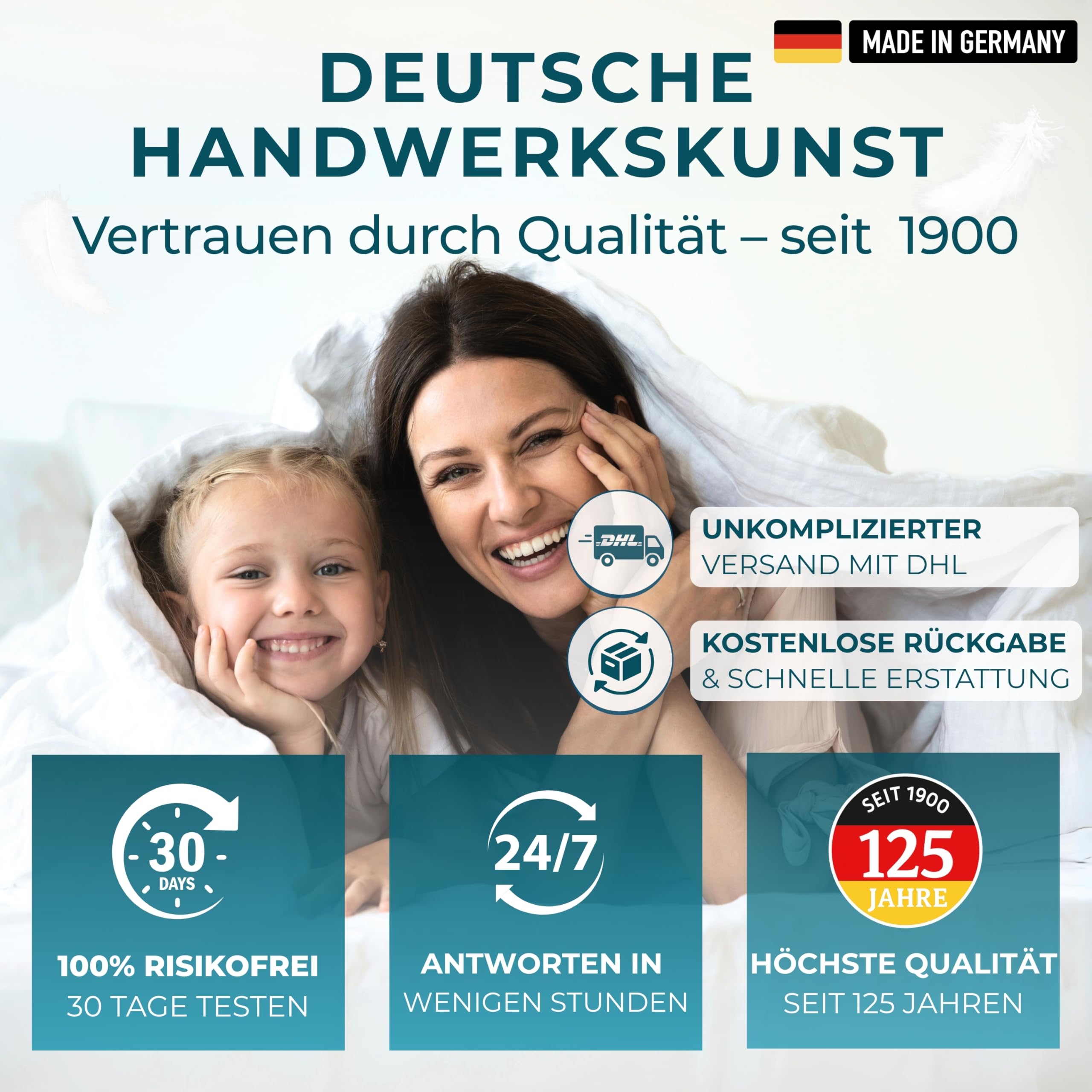 Feder- und Daunendecke 155x220 - Made in Germany | Traumhaft flauschig mit 100% Federn & Daunen | Bettdecke 155x220 - Allergiker geeignet | Daunenbettdecke | Sommerdecke | Federbett | Oeko-Tex