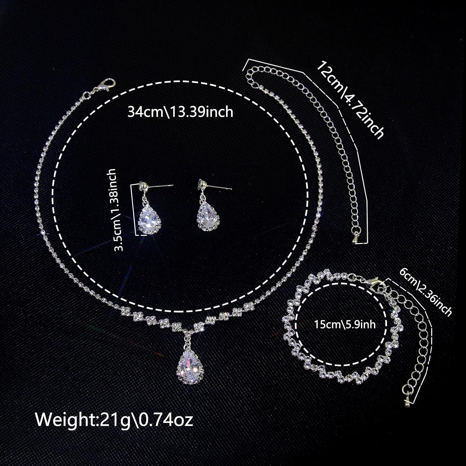 Dazzelunelle Women's Fashion Jewelry Rhinestone Zircon Necklace and Earring Set Formal Ball Gown Accessories Silver Floral Pendant Bridal Wedding Jewelry Suitable for Weddings, Balls, Banquets, and All Special Occasions - Image 4