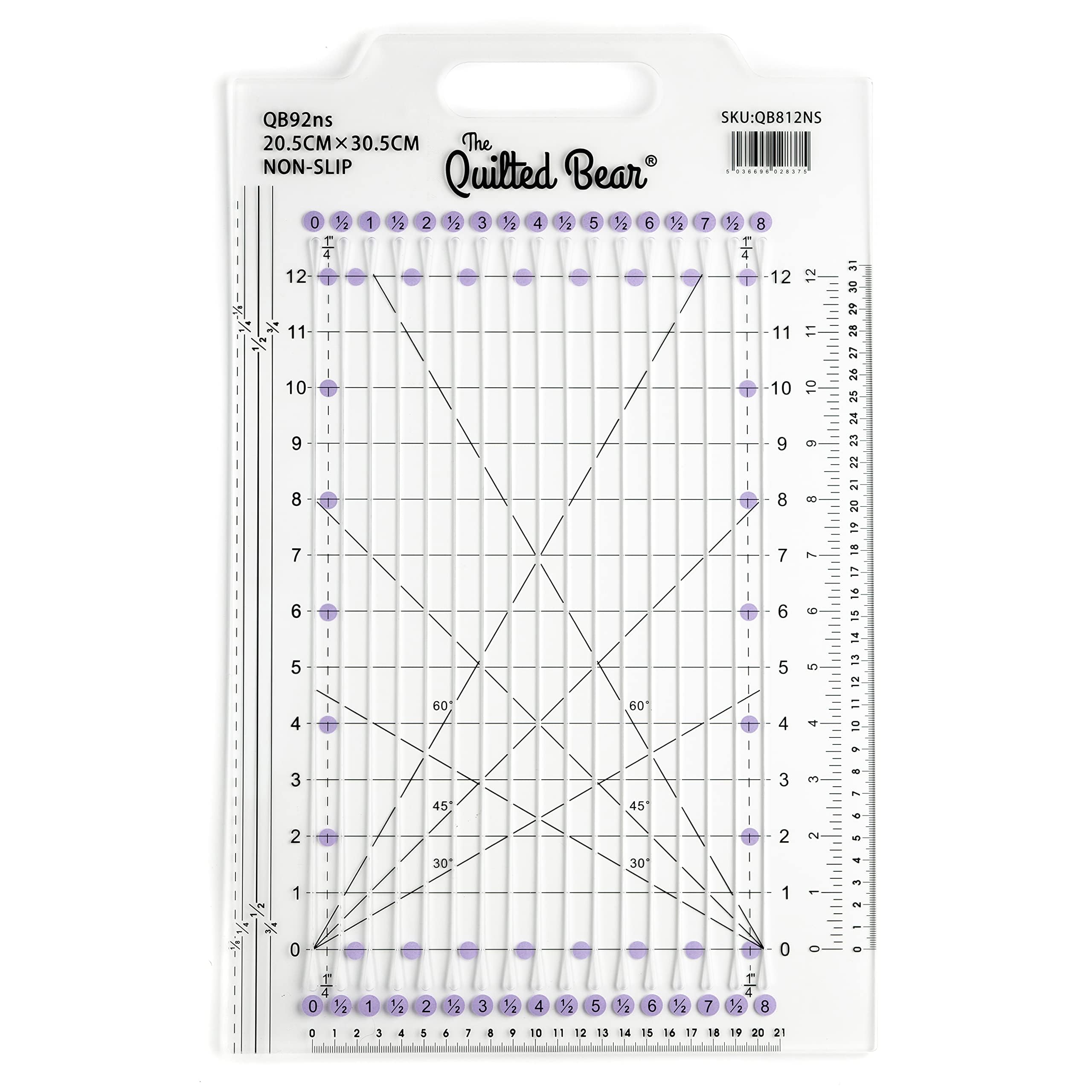 The Quilted Bear Transparent Shape Ruler- Double Thickness Non Slip Multi-Purpose Cut & Design Shape Template/Ruler With Conversion Rulers For Quilting, Sewing & Dressmaking