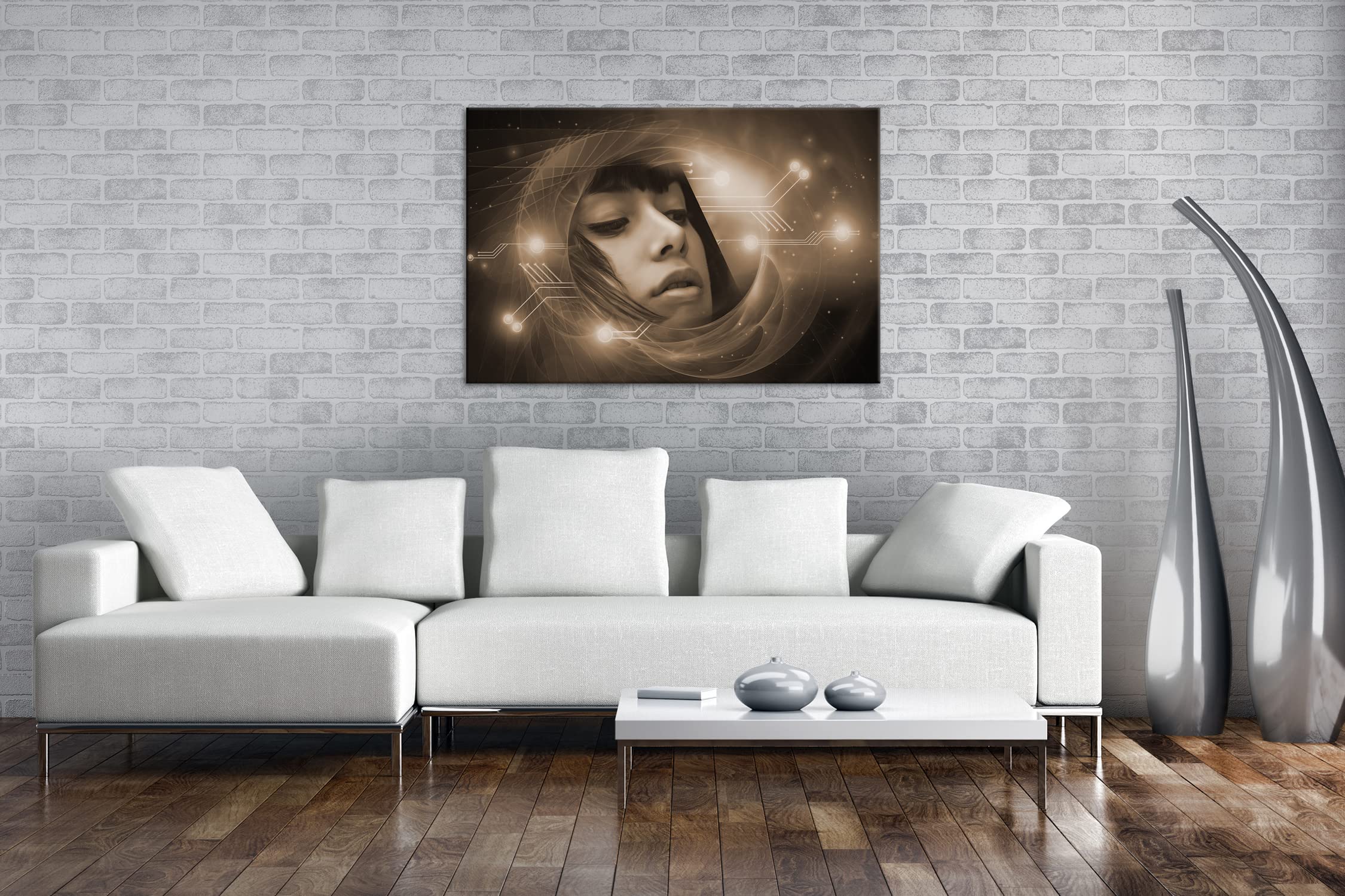 Fotomontaje de ciencia ficción, formato 100 x 70 cm, en lienzo, efecto: sepia, diseño ya enmarcado, impresión digital de alta calidad, sin póster ni póster.