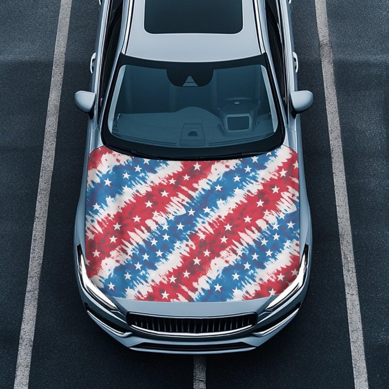 Car Hood Cover All-Season Protection Car Hood Cover Protector Stretch American Flag Print Polyester Fabric Covers Removable Automotive Accessories Ft Fits Most Cars