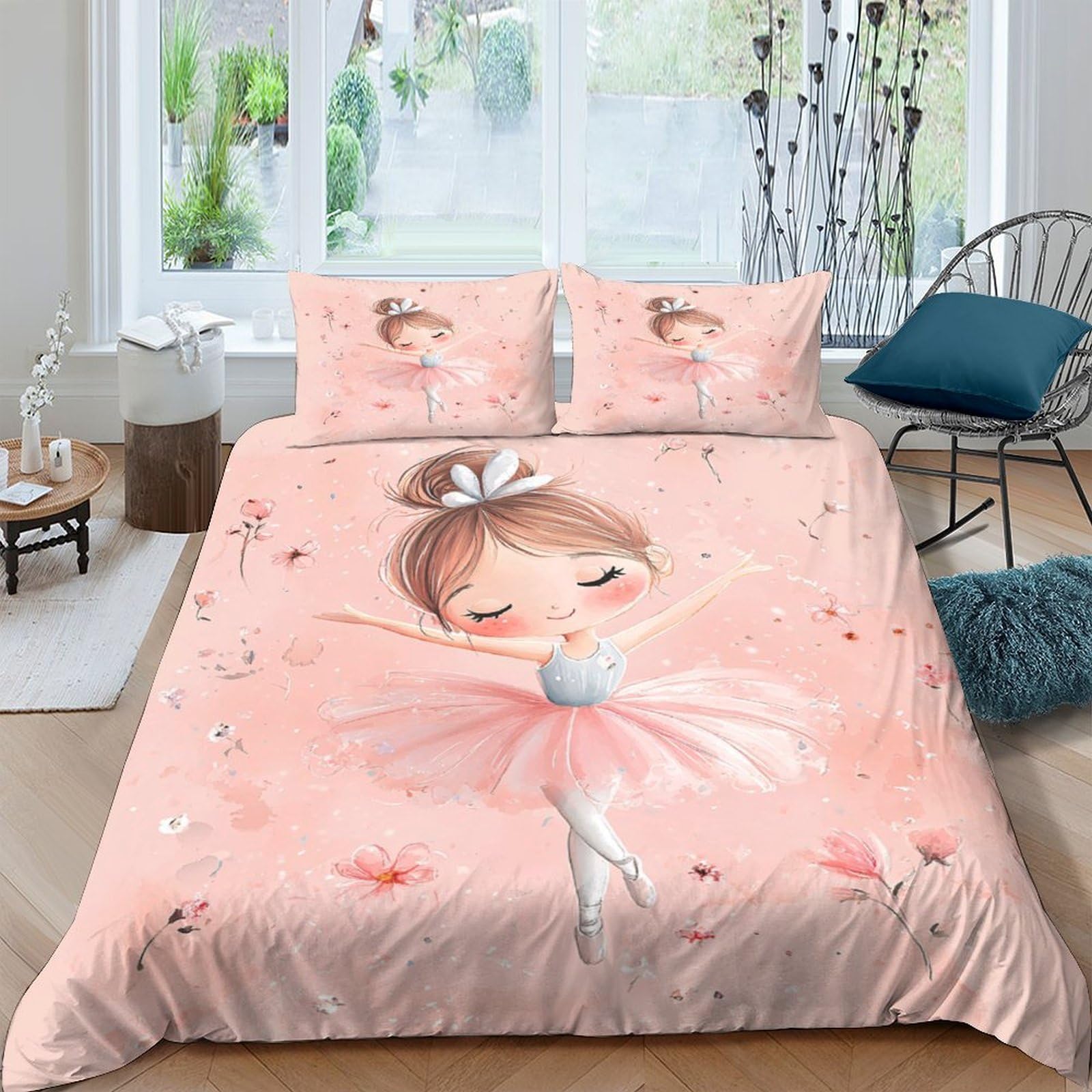 Ctjqhvkz Girls Style-6 3D Printed Ballet Fitted Sheet Microfiber Soft Pink Bedroom Decor Fairy Dance Mattress Cover Slip Resistant Washable Single（135X200cm）