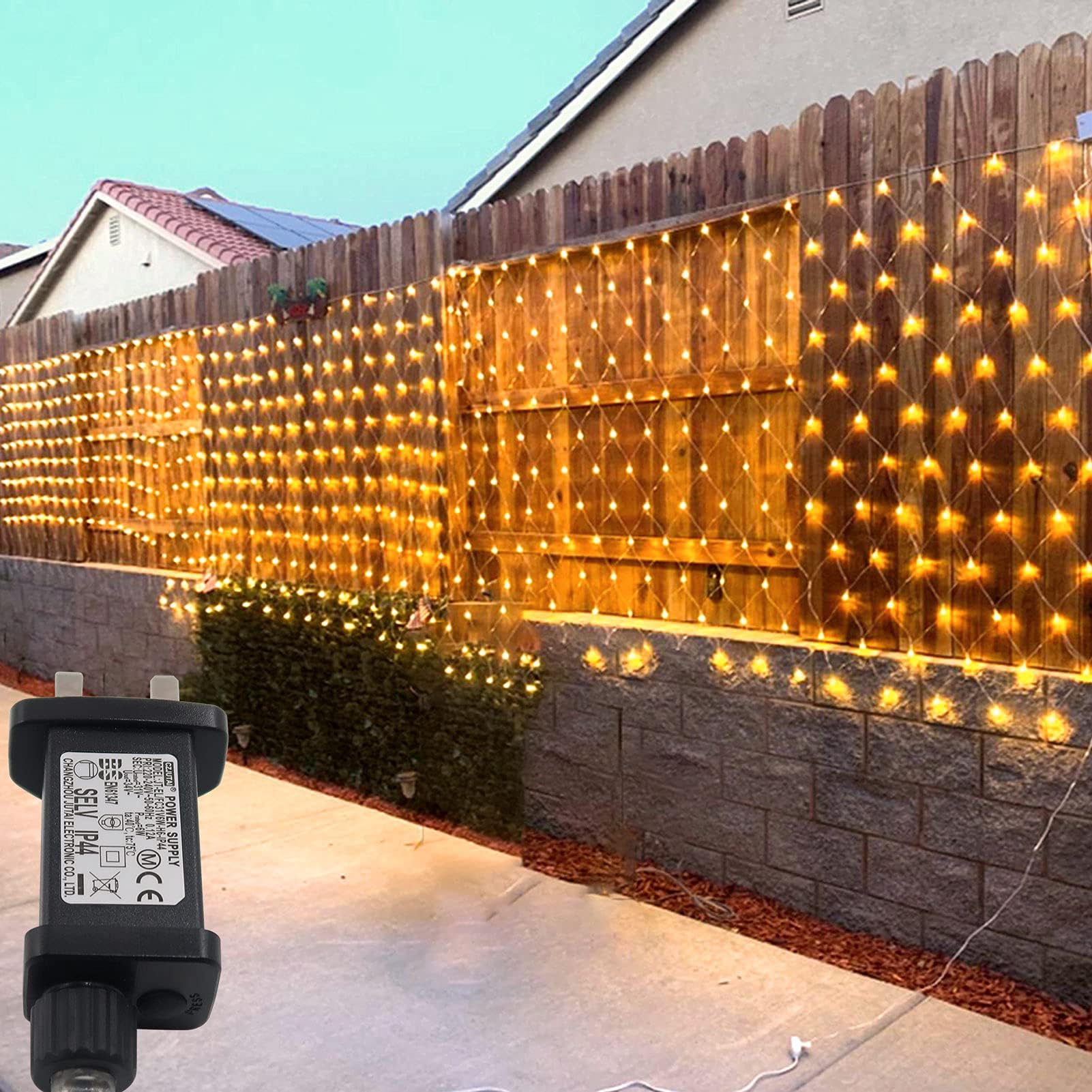 DreiWasser Outdoor Net Fairy Lights, 3x2m 200 LEDs Christmas Net String Lights, 8 Modes 30V Low Voltage Connectable Garden Net Lights for Fence Backyard Patio Shrub Lawn Window (Warm White)