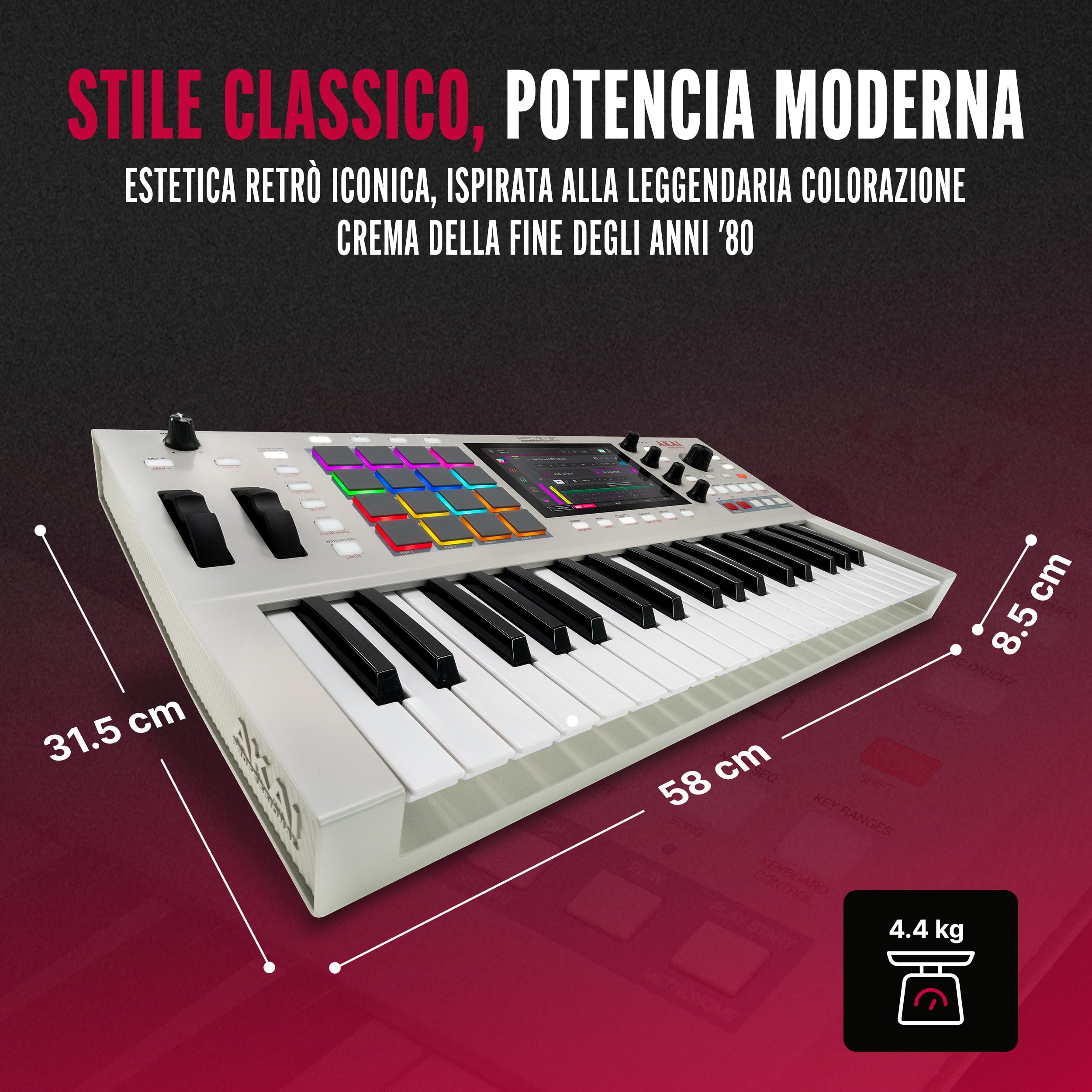Akai Professional MPC Key 37 G2 Tastiera di produzione standalone Next-Gen | Sintetizzatore per producers, sampling & sequencing, con USB-C, 37 tasti, 16 pad MPC, processore 8-core, 4 GB RAM