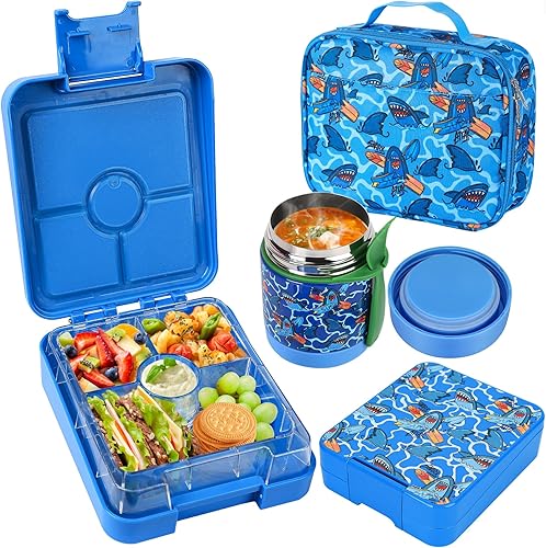 Miniatura 1 de Juego de lonchera Bento con termo de sopa de 10 onzas, recipientes de almuerzo a prueba de fugas con 4 compartimentos, tarro térmico para alimentos
