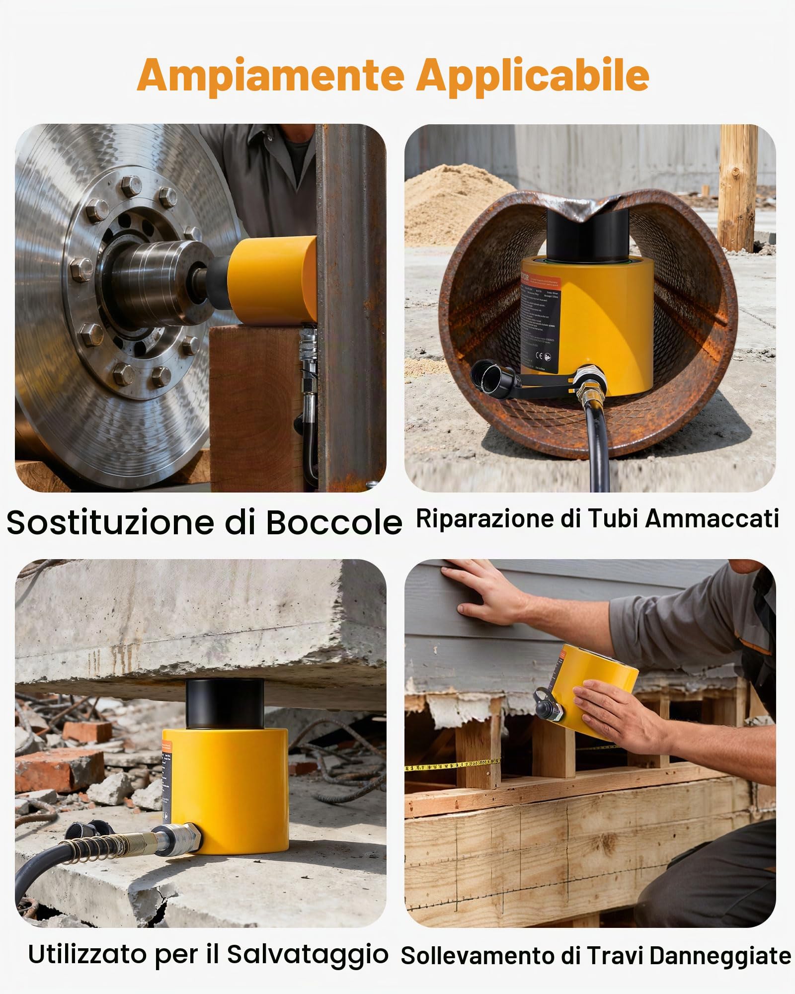 VEVOR Cilindro idraulico a pistoni da 50 tonnellate con corsa di 50 mm, cilindro idraulico a pistoni in metallo pieno a semplice effetto, sollevamento rapido, per industria, carrozzeria
