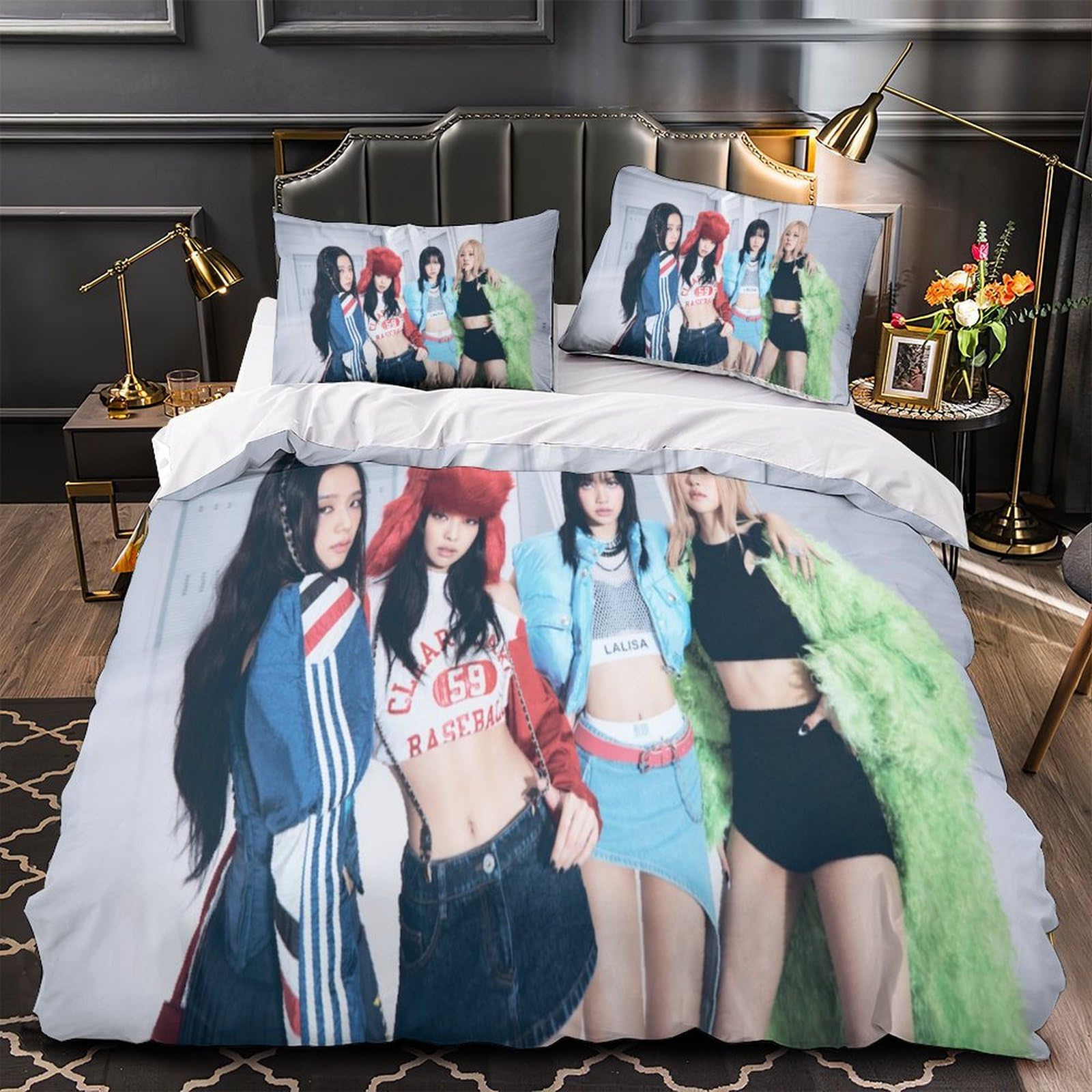 MJCZEGDCR 3D Print Blackpink Duvet Cover Set, Quilt Duvet Cover Soft Bedding Set Microfiber with Pillowcases 2 Pcs for Boys Girls Single（140x200cm）