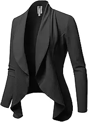 Blazer feminino de manga comprida com frente aberta estilo escritório formal sólido - Feito nos EUA, Aawbzl0001 Carvão, 3G