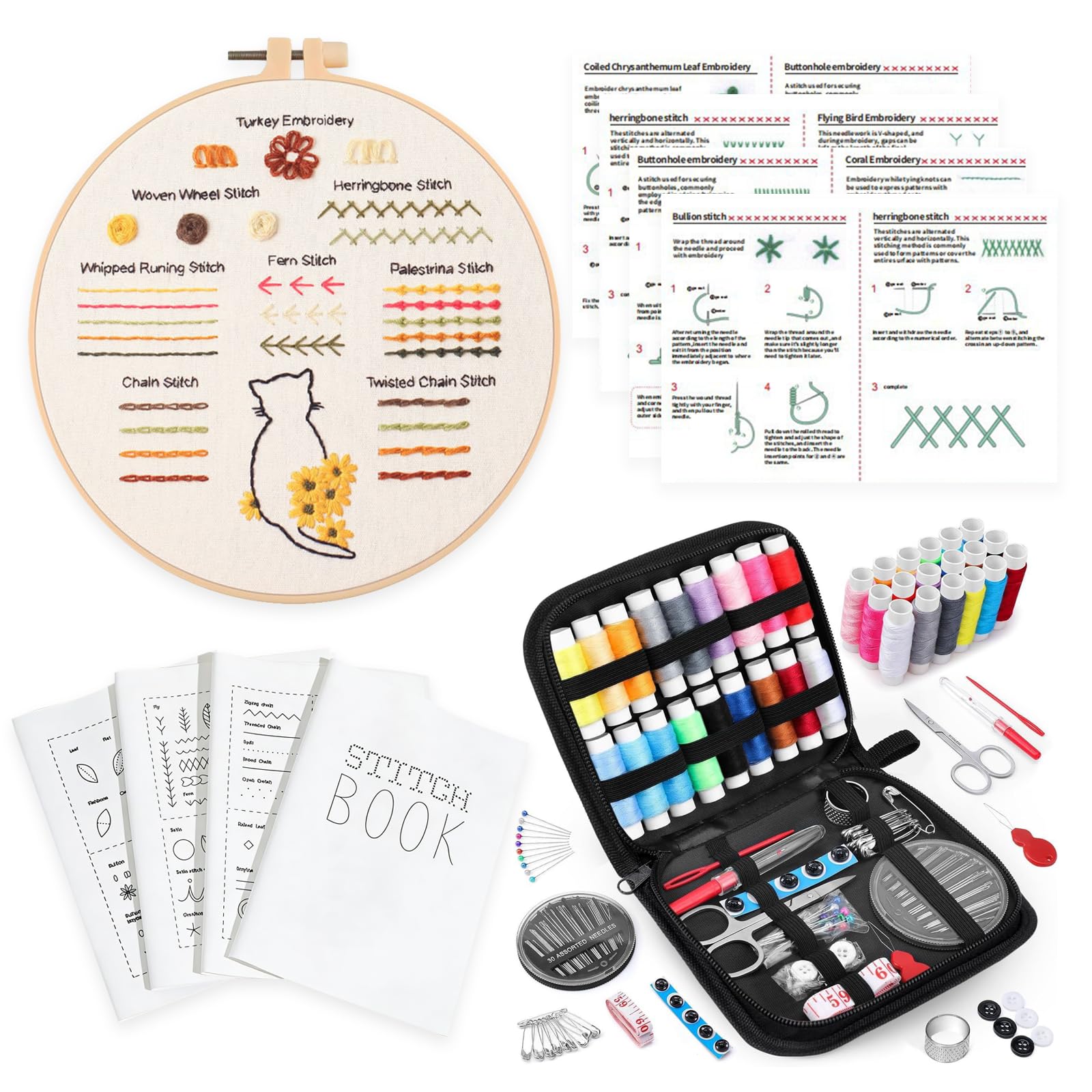 Wenxjing White Diy Stitch Book Creative Embroidery Stitches Book Adults Basic Hand Embroidery Stitches Step-By-Step Tutorials Or Beginners And Craft Lovers