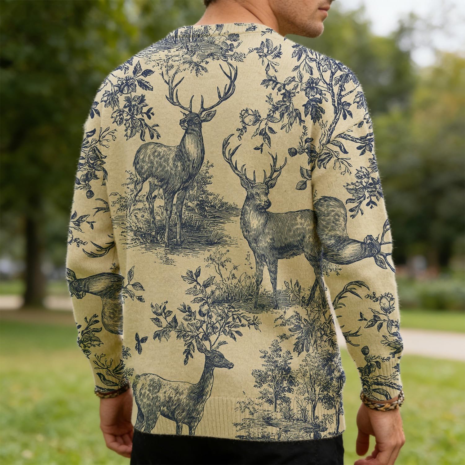 CHAOS MONKEY Mens Vintage Graphic Pullover Sweater Oversized Soft Crewneck Long Sleeve Casual Knit Jumper Unisex Tops