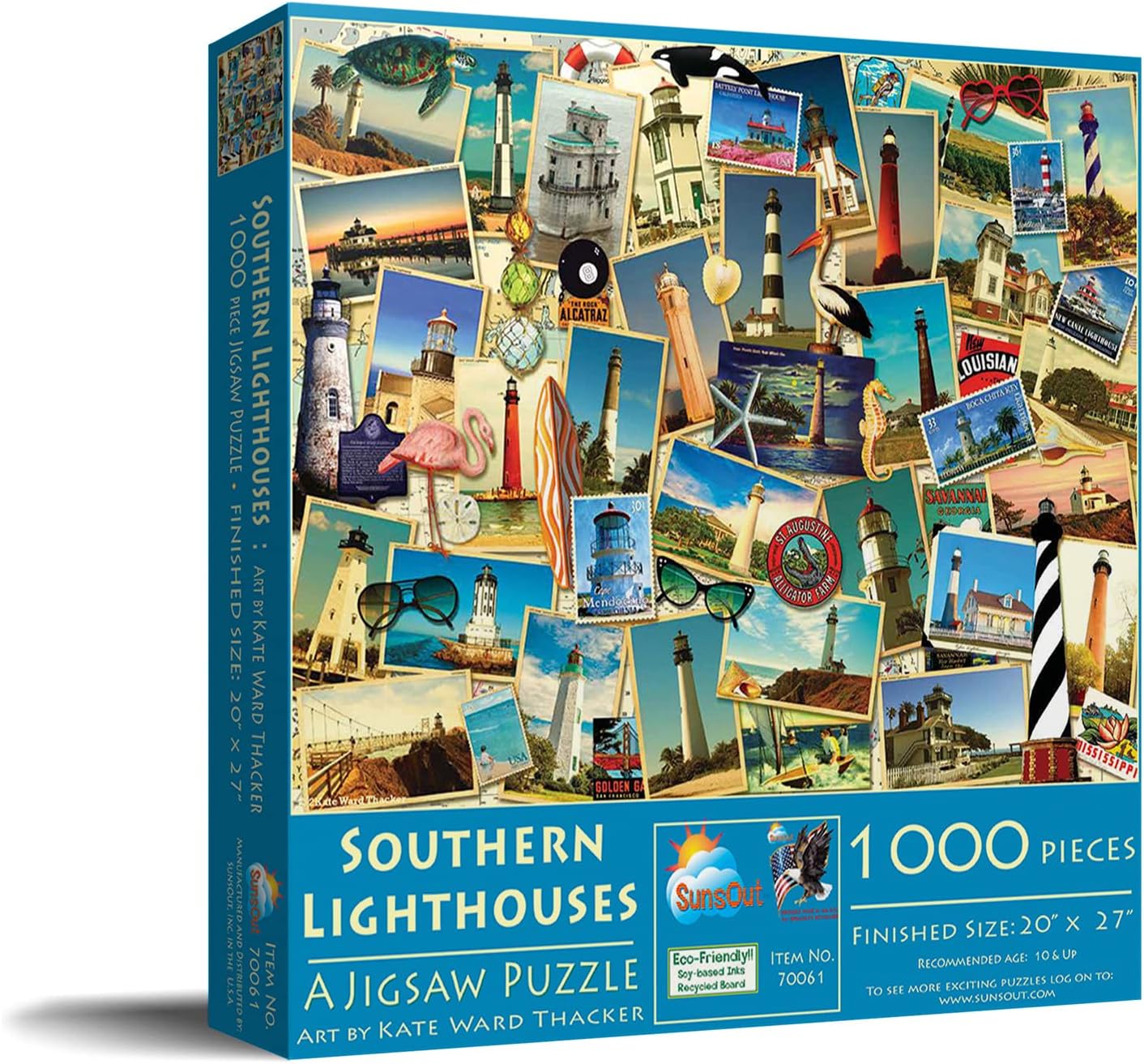 SUNSOUT INC - Southern Lighthouses - 1000 pc Jigsaw Puzzle by Artist: Kate Ward Thacker - Finished Size 20" x 27" - MPN# 70061