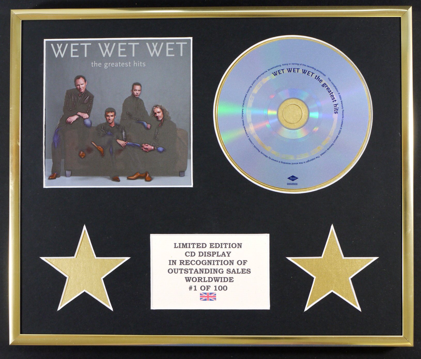 Limited Edition Cd Display Gold Wet Wet Wet/Cd Display/Limited Edition/Coa/The Greatest Hits