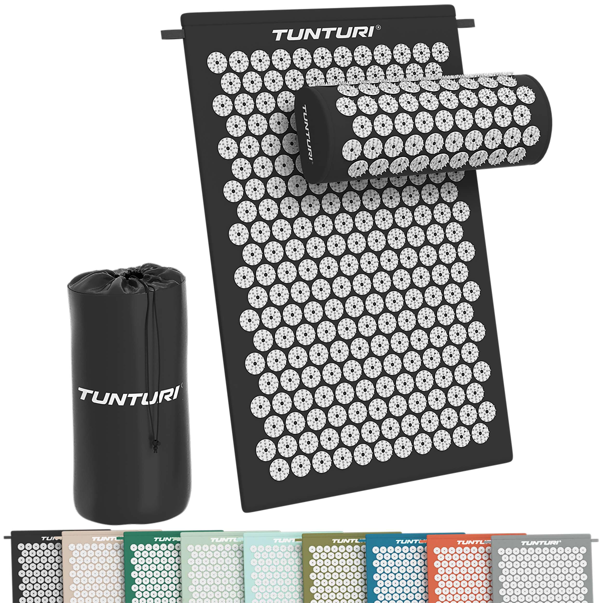 Tunturi Esterilla de acupresión con cojín, esterilla de acupuntura para espalda, cuello, pies, cuerpo entero – Esterilla de acupresión 2 en 1 – Antiestrés – 68 x 42 x 2 cm – Negro