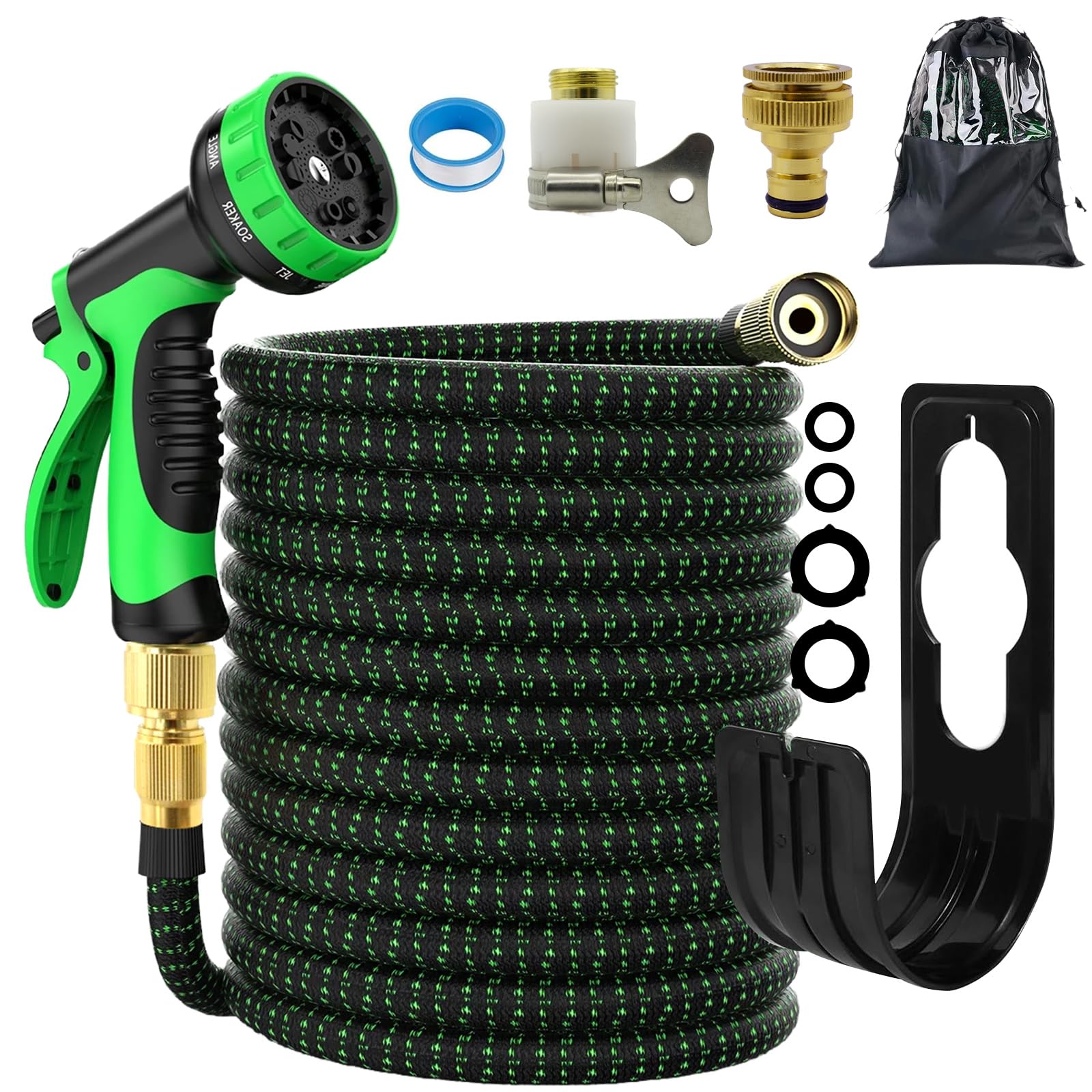Tuyau Arrosage Extensible 15m,Tuyaux D'arrosage Embout 10 Modes Pistolet,Connecteur en Laiton Massif Avec Adaptateur 1/2’’ et 3/4’’,Tuyau d'arrosage Flexible pour Lavage de Voiture