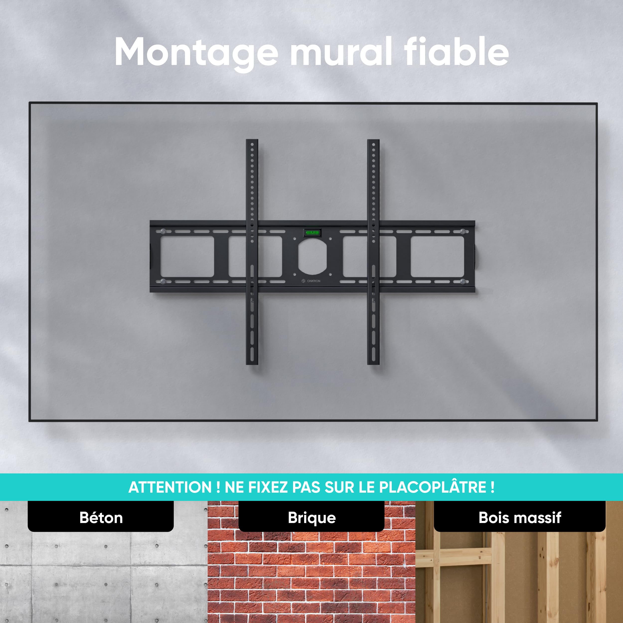 ONKRON Support TV Mural Fixe pour 55-100 Pouces Écrans Lourds, Support Mural TV Extra Plat jusqu'à 80 kg, Fixation Murale Tele Ultra Fin VESA 75x75-800x600, Accroche Television Murale UF4-B Noir