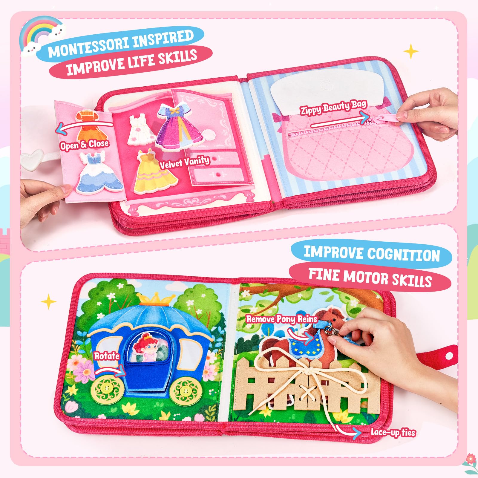 JoyCat Busy Board Montessori Giochi 1 2 3 4 Anni, Giochi Bambini 2 Anni, Libro Montessori Interattivo, Pannello Sensoriale Bambini, Quiet Book, Regalo di Compleanno Bimbo Ragazzo Bambina