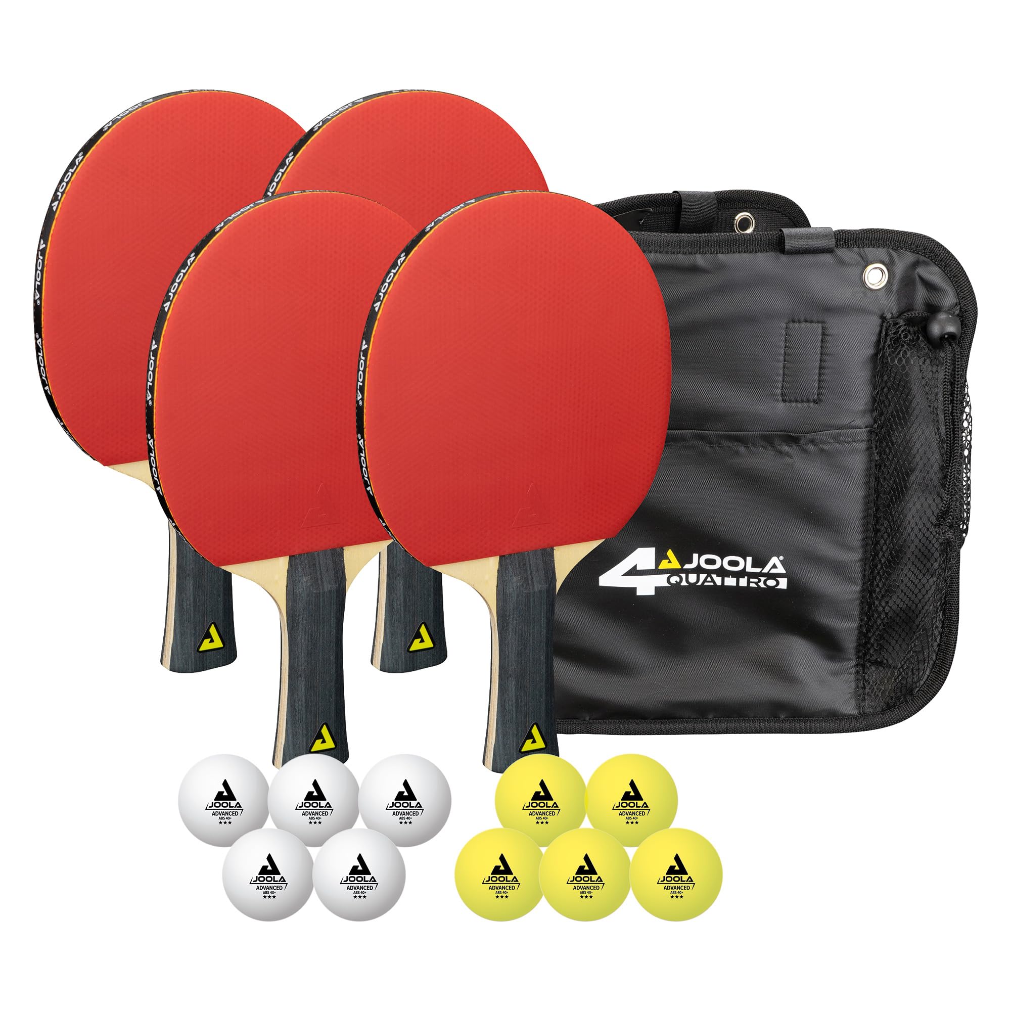 JOOLA Tischtennis Set, Tischtennis-Set mit 4 Tischtennisschlägern, Tischtennisbällen und Tragetasche