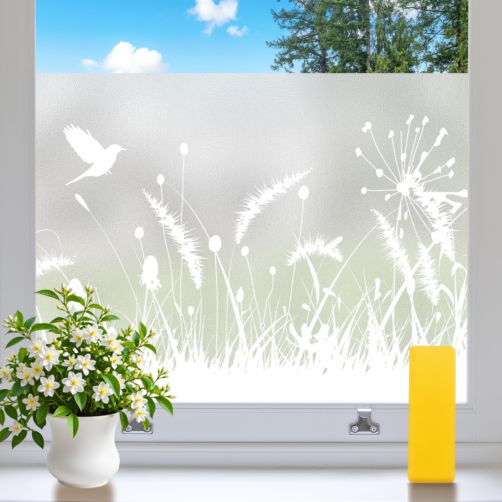 Niviy Frosted Window Film Privacy for Glass Windows – Elegant Floral Pattern, Static Cling Opaque Window Film, No Glue Easy to Apply Ideal for Bathroom, Home & Office, 119.5x200cm