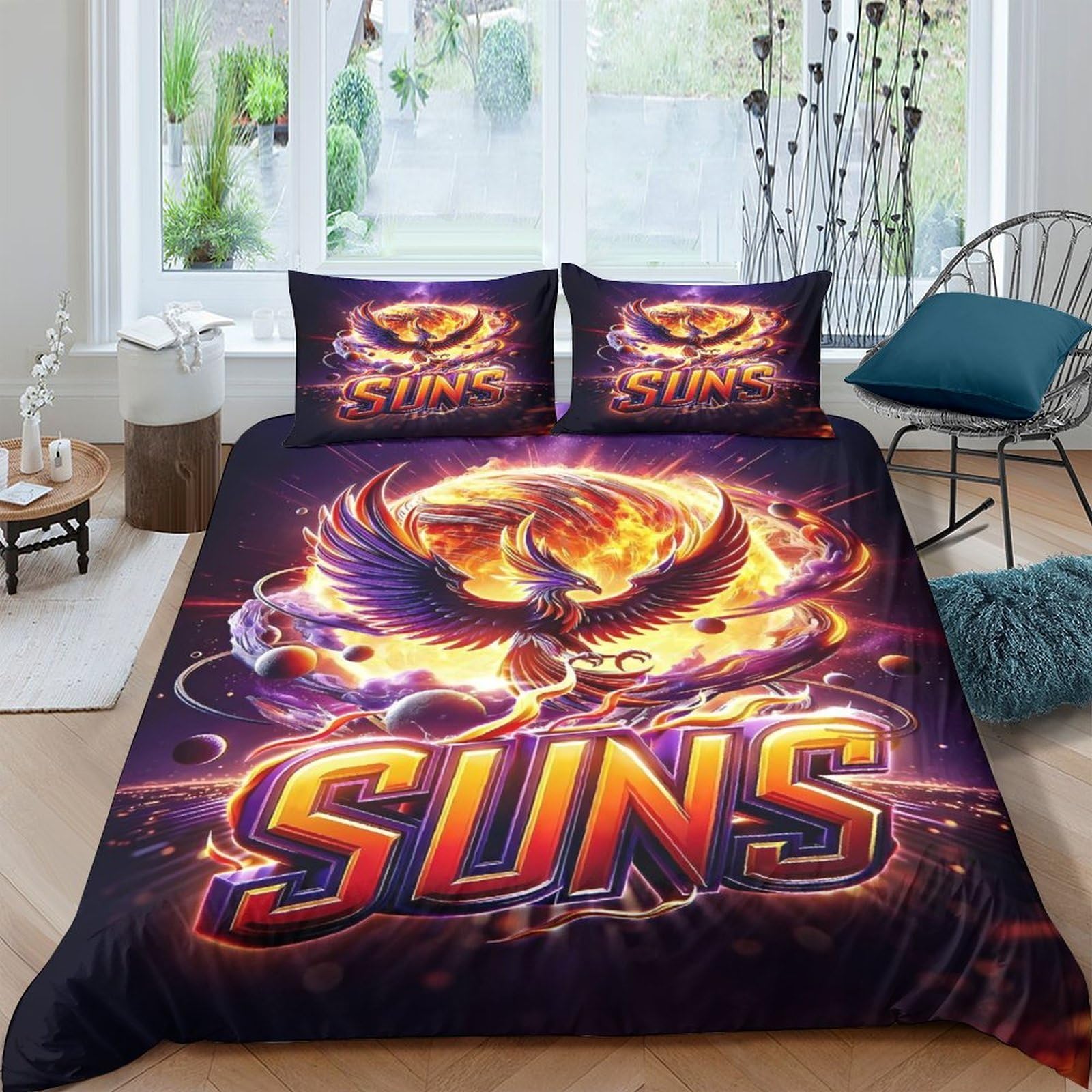 XFKLYNVCJ 3D Printed Phoenix fire symbol Duvet Cover Premium Polyester Fantasy cosmic Comforter Cover Hypoallergenic Stain Resistant for Student Dormitory College Use Single（140x200cm）