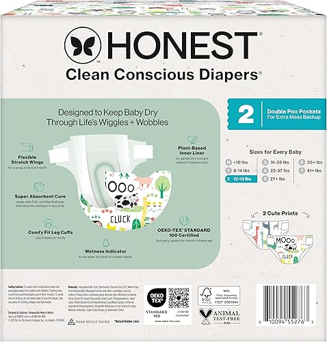 Miniatura 9 de The Honest Company Pañales Clean Conscious  A base de plantas, sostenibles  Pandas + Barnyard Babies  Club Box, tamaño 2 (12-18 libras), 72 unidades