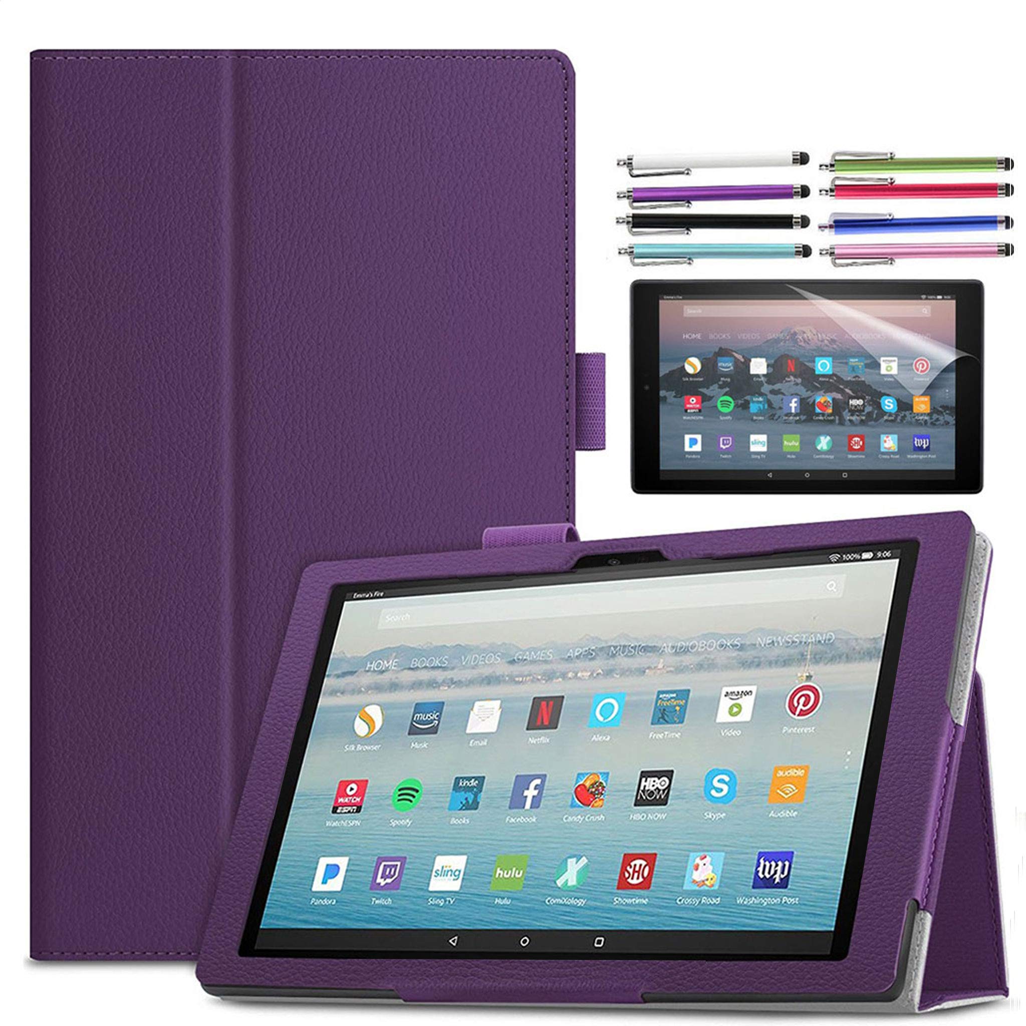 EpicGadget Case for Amazon Fire HD 8 / Fire HD 8 Plus (12th/10th Generation, 2022/2020 Released) - Lightweight Auto Wake/Sleep Folio Stand Cover Case + 1 Screen Protector and 1 Stylus (Purple)