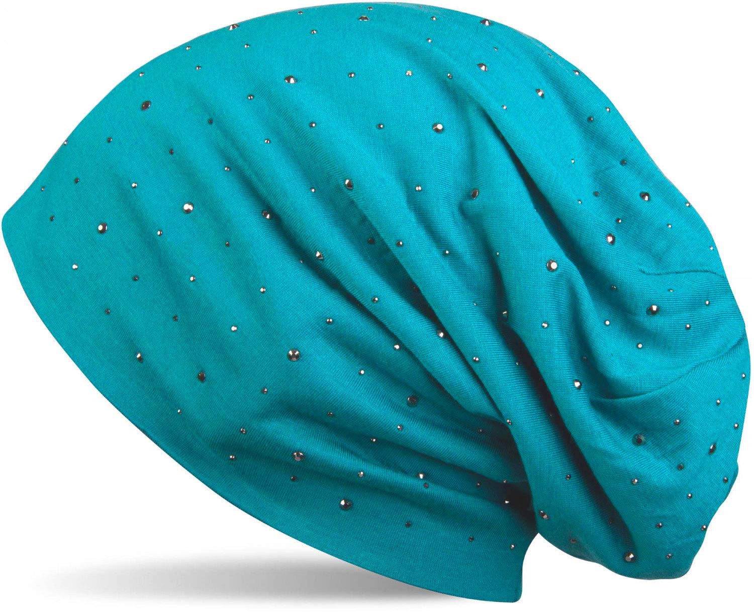 styleBREAKER Noble Beanie hat with Rhinestone Rivet Application, Unisex 04024037, Colour:Turquoise