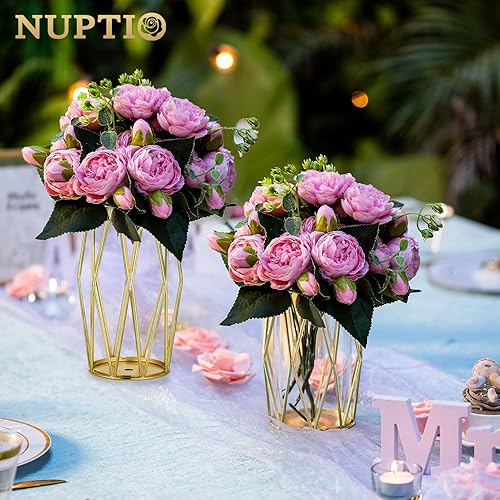 Miniatura 5 de Nuptio Portavelas para velas de pilar, candelabros geométricos, jarrón dorado con cilindro de huracán de vidrio, doble uso para boda, fiesta de